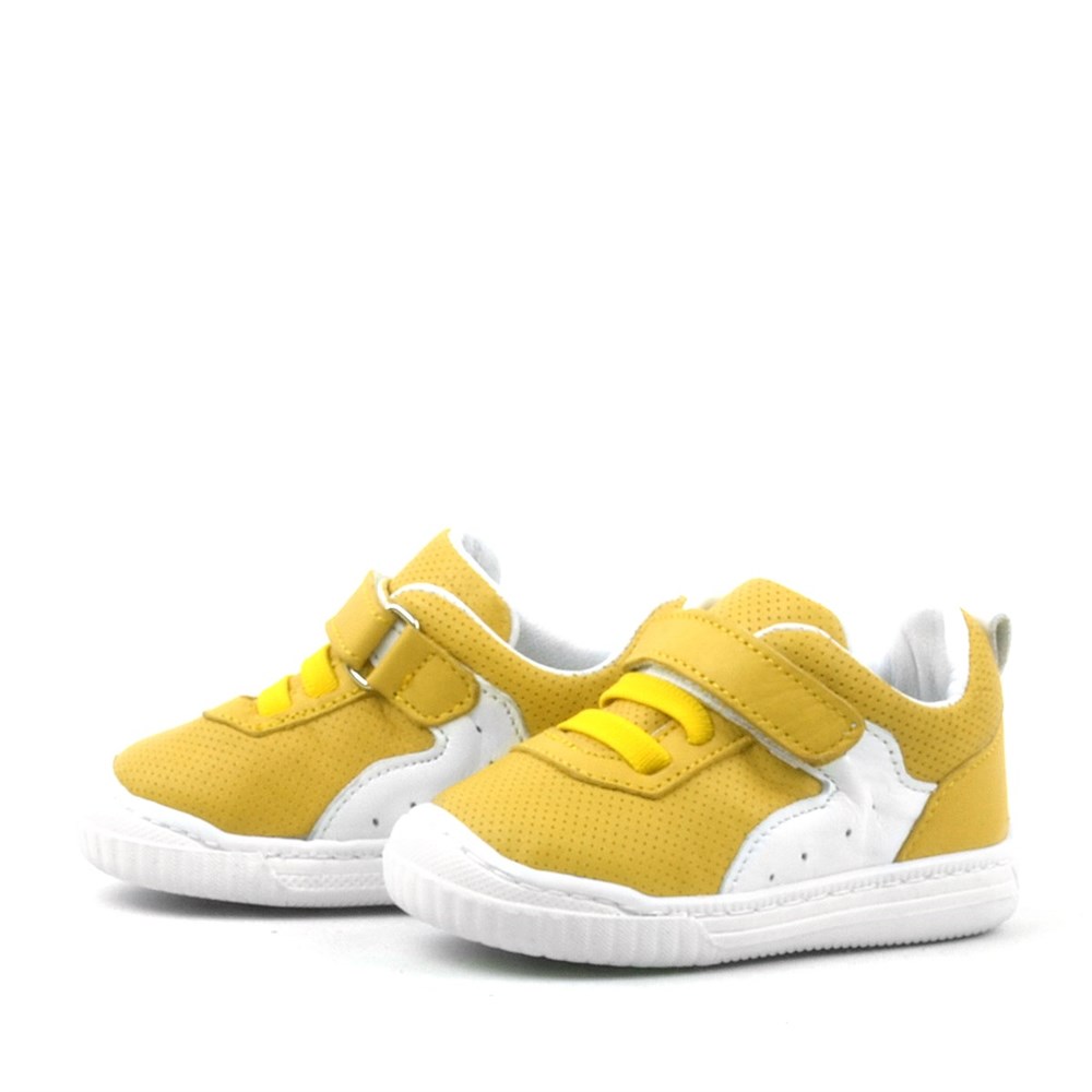 Rakerplus Pup Hakiki Deri Sarı Cırtlı Lastikli Bebek Sneaker