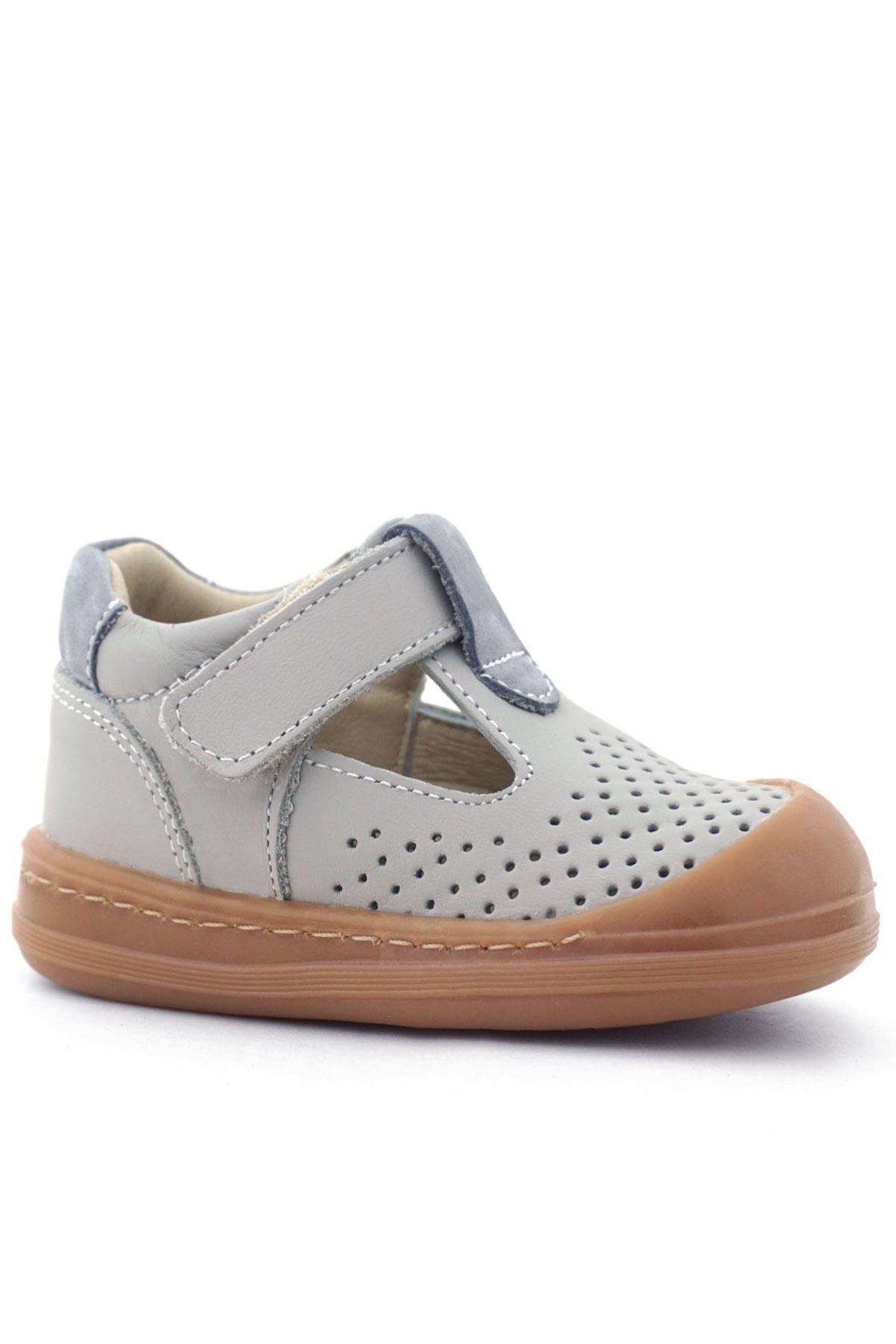 Rakerplus Shaun Hakiki Deri Açık Gri Cırtlı Anatomik Bebek Sandalet