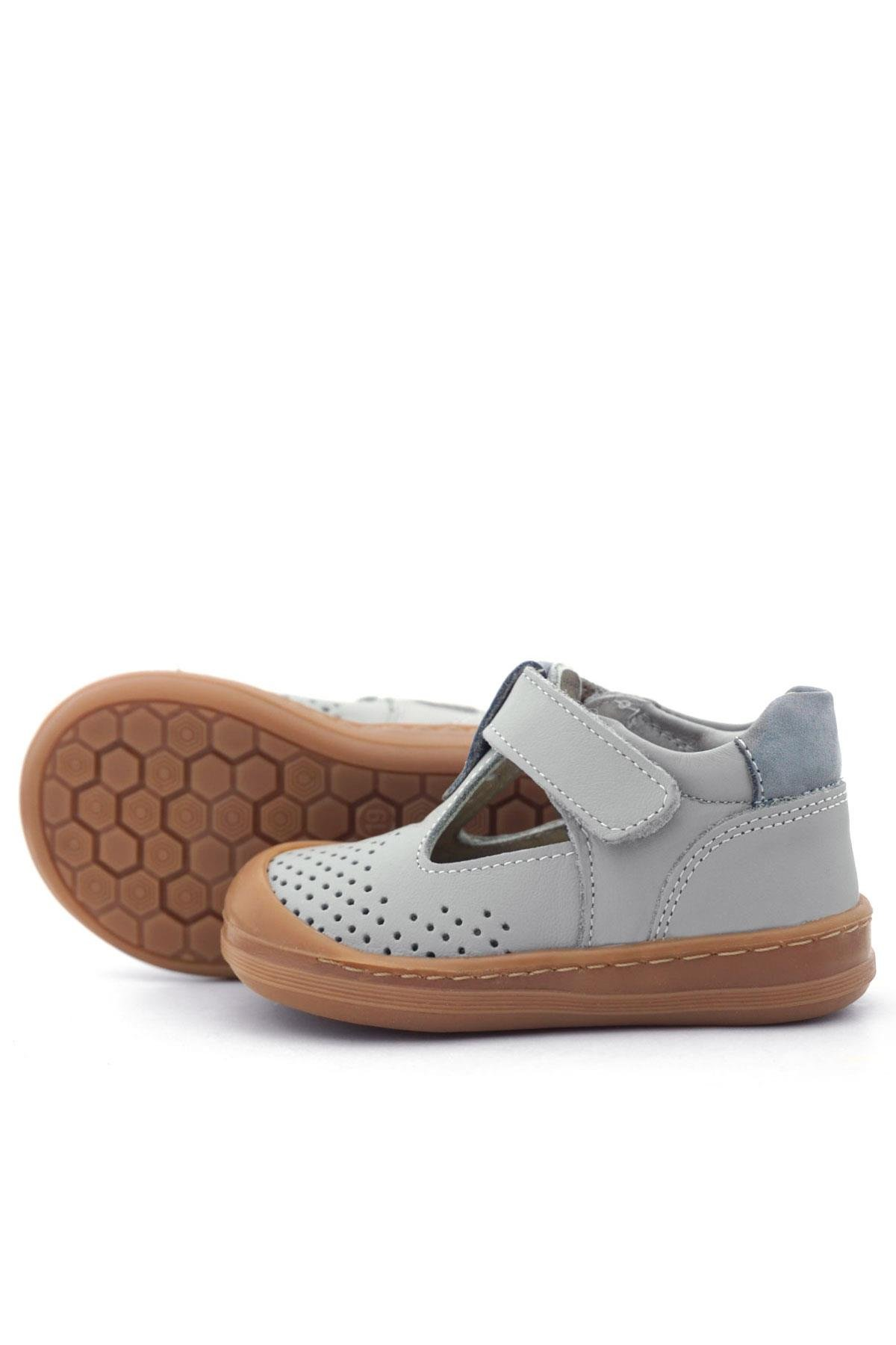 Rakerplus Shaun Hakiki Deri Açık Gri Cırtlı Anatomik Bebek Sandalet