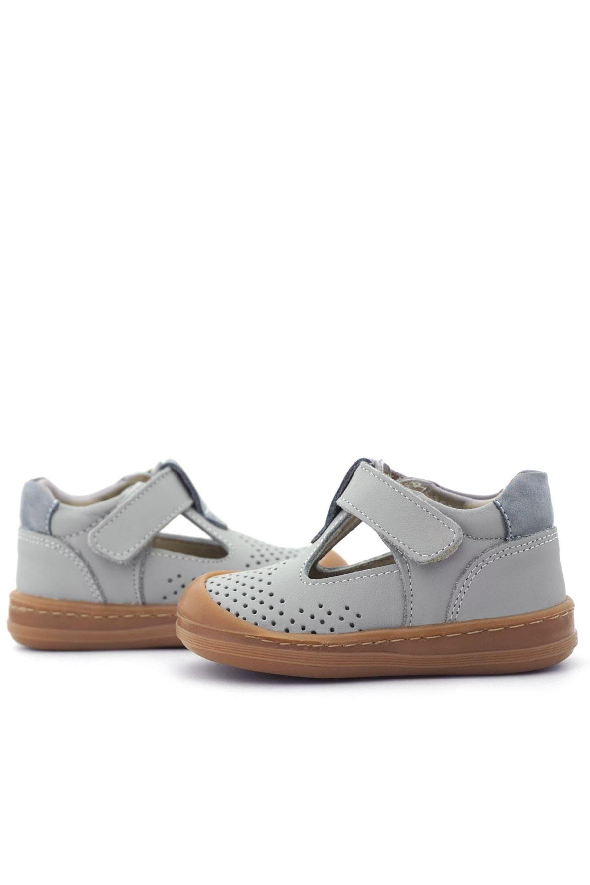 Rakerplus Shaun Hakiki Deri Açık Gri Cırtlı Anatomik Bebek Sandalet