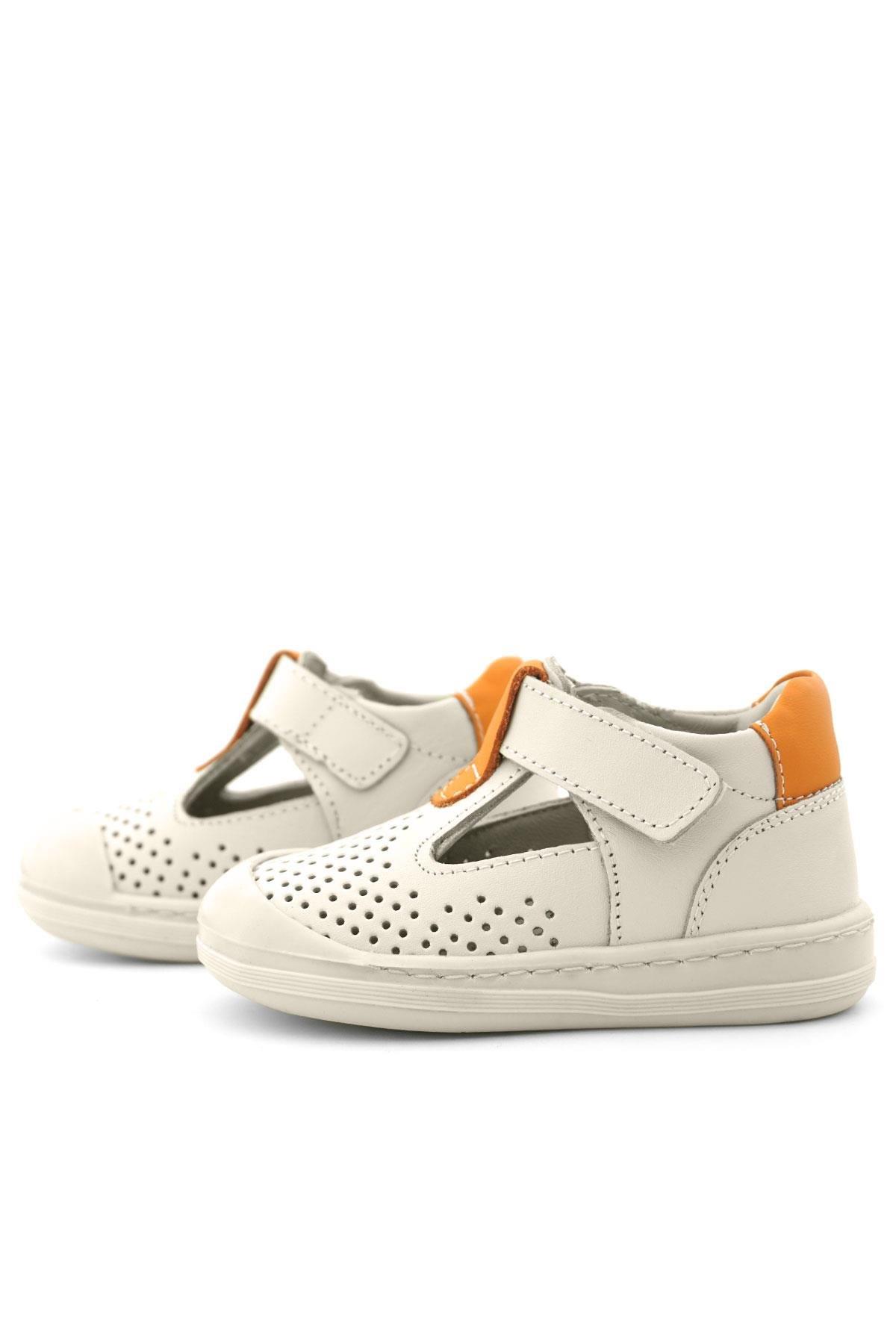 Rakerplus Shaun Hakiki Deri Bej Turuncu Cırtlı Anatomik Bebek Sandalet