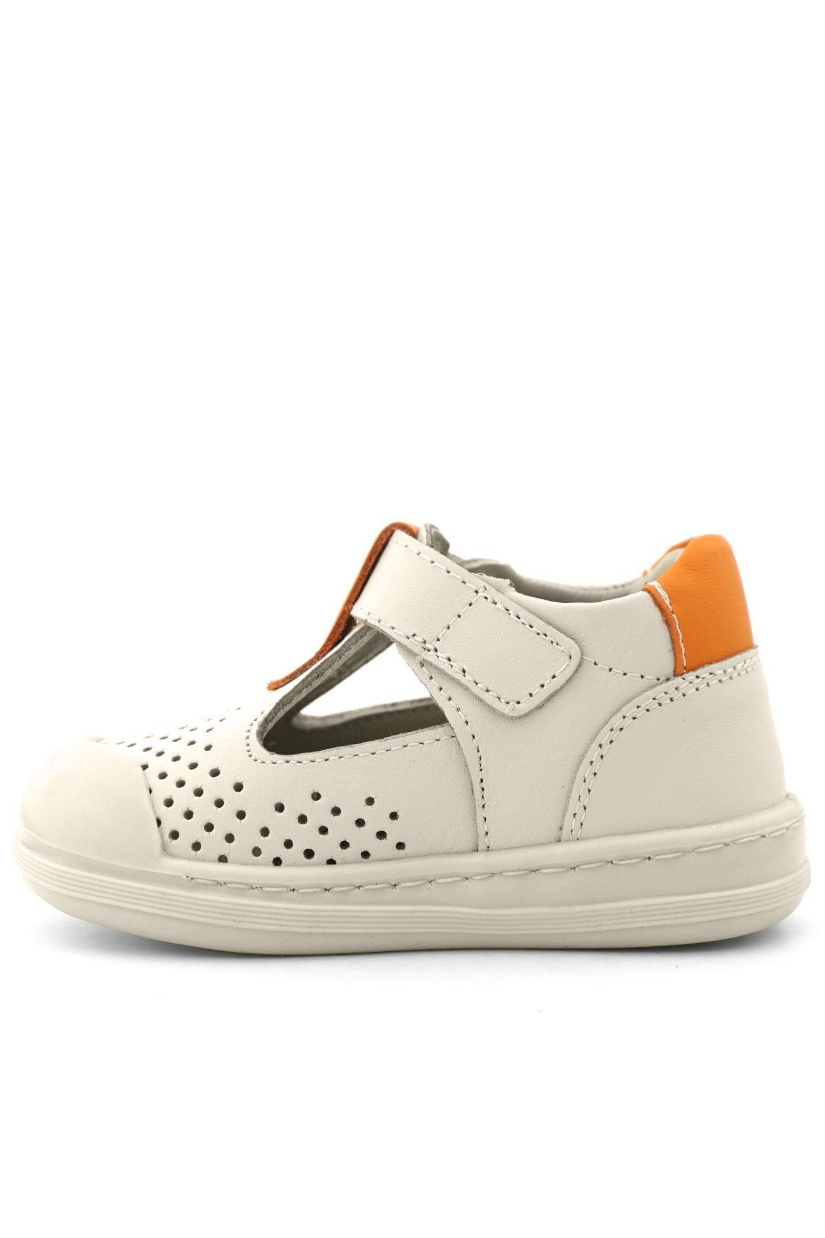 Rakerplus Shaun Hakiki Deri Bej Turuncu Cırtlı Anatomik Bebek Sandalet