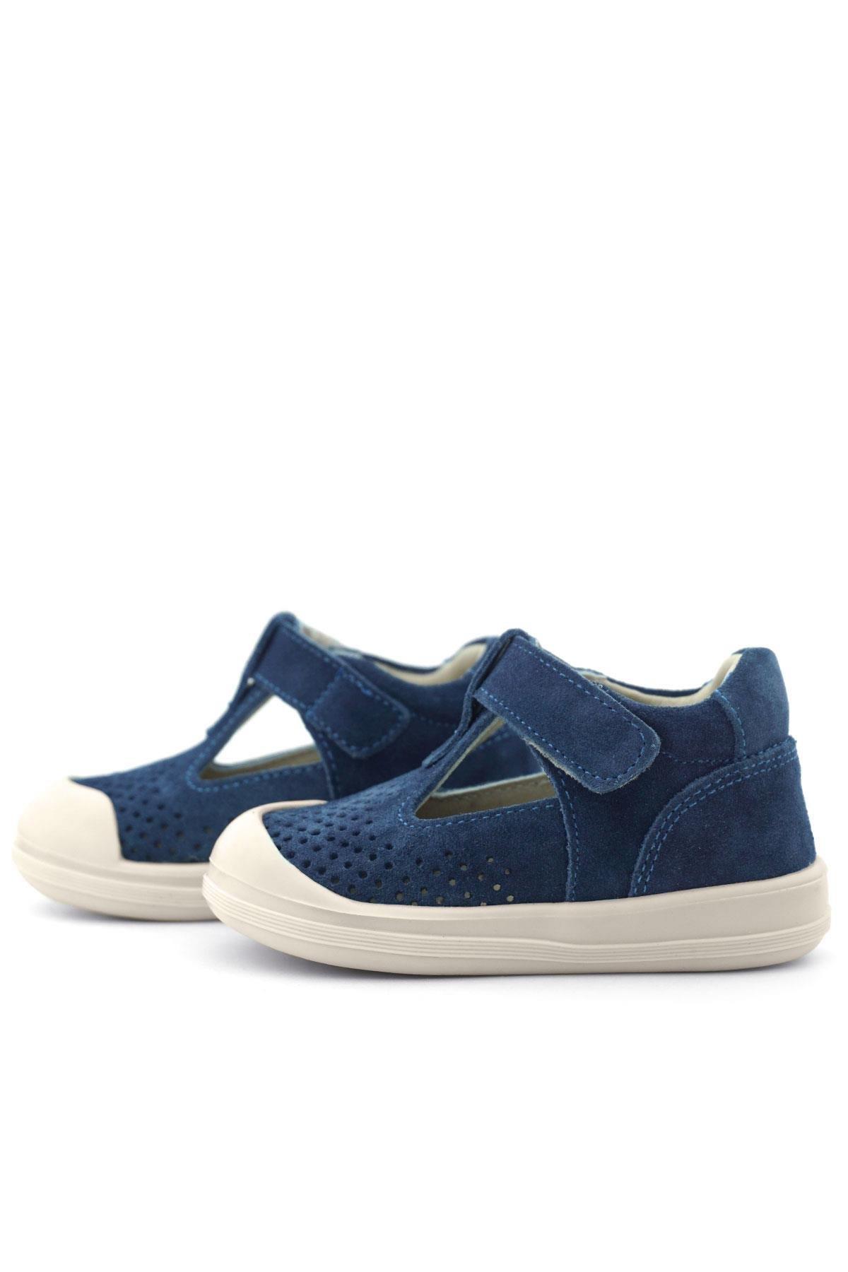 Rakerplus Shaun Hakiki Deri Lacivert Beyaz Cırtlı Anatomik Bebek Sandalet