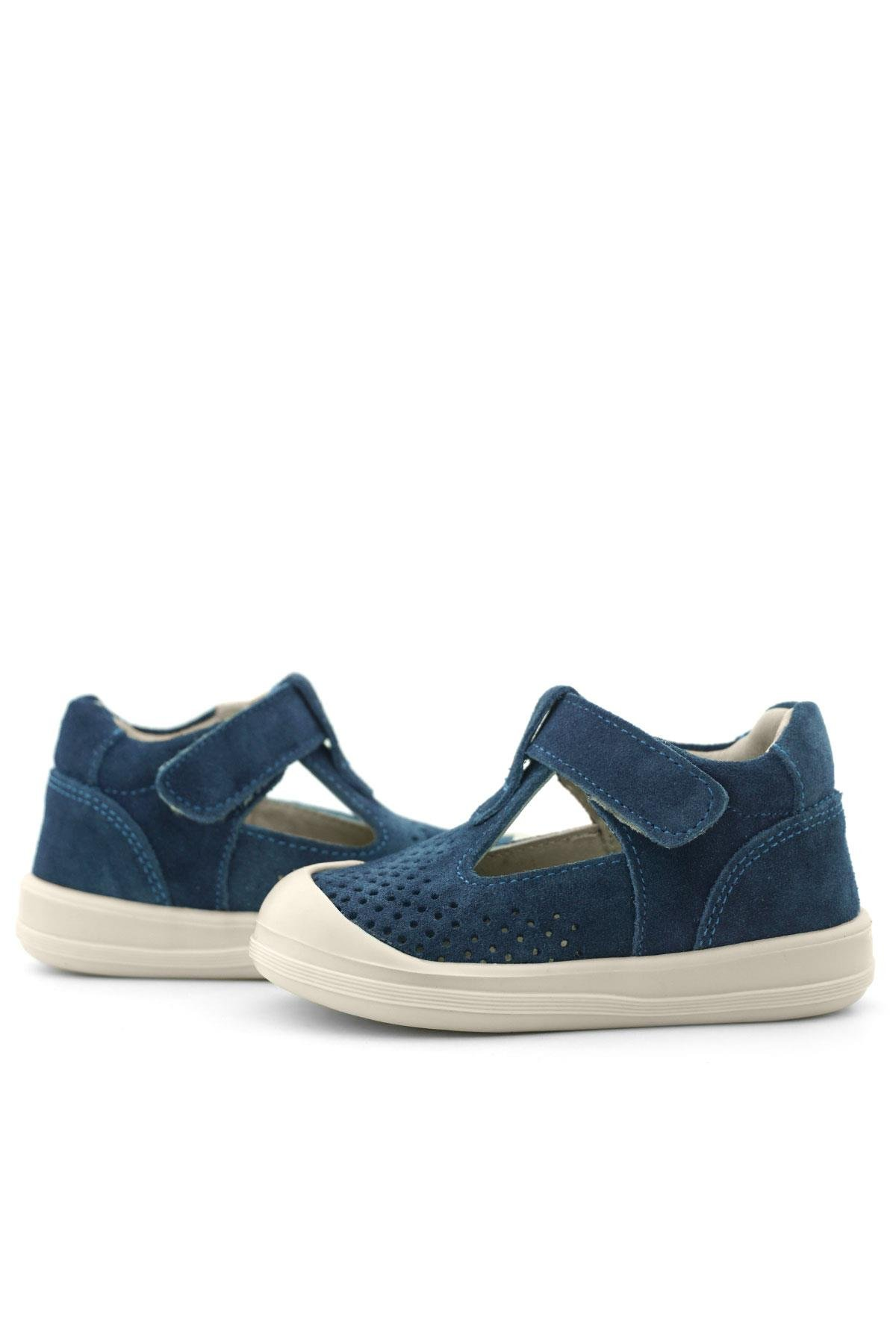 Rakerplus Shaun Hakiki Deri Lacivert Beyaz Cırtlı Anatomik Bebek Sandalet