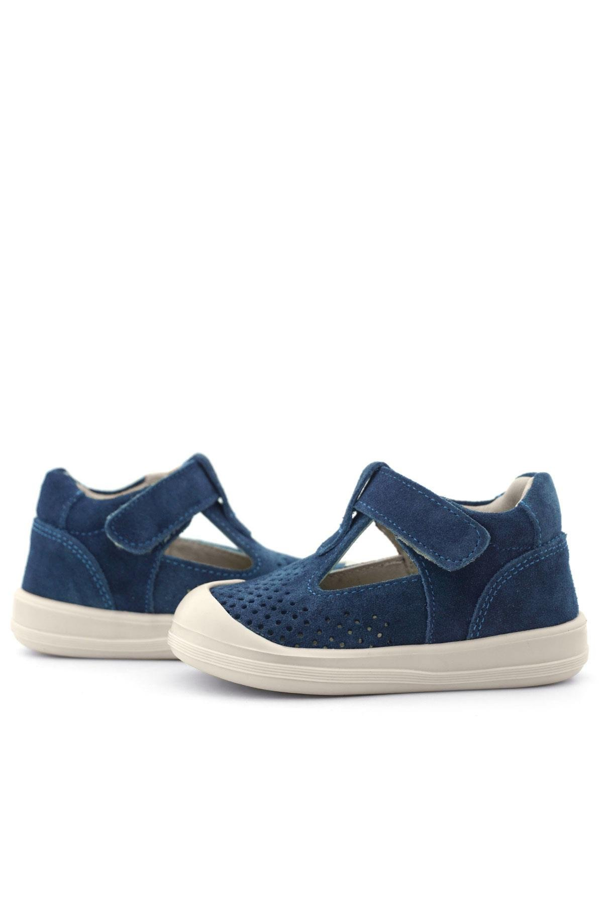 Rakerplus Shaun Hakiki Deri Lacivert Beyaz Cırtlı Anatomik Bebek Sandalet