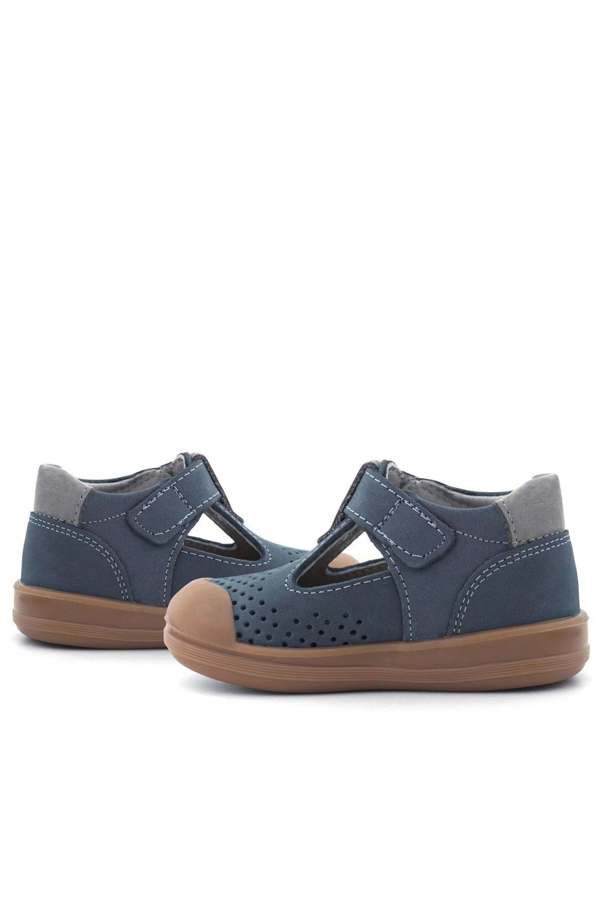 Rakerplus Shaun Hakiki Deri Lacivert Gri Cırtlı Anatomik Bebek Sandalet