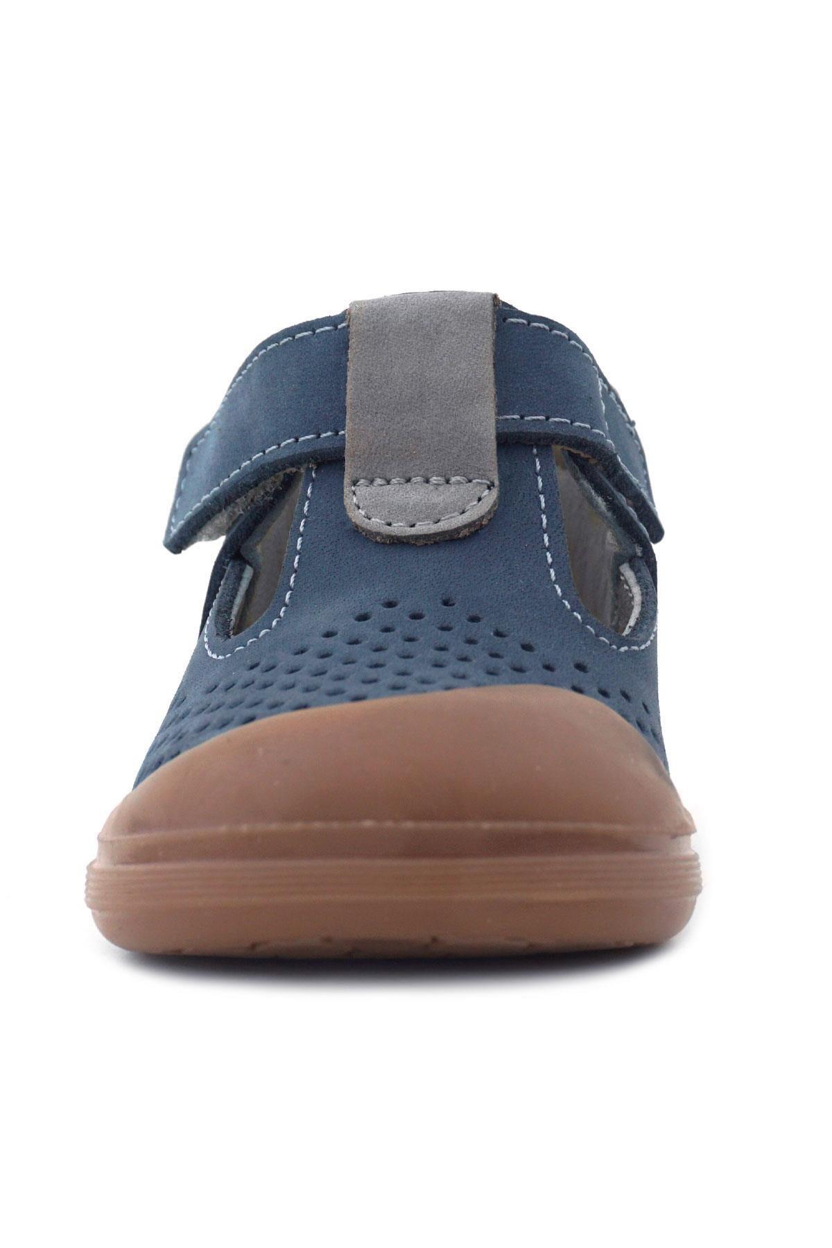 Rakerplus Shaun Hakiki Deri Lacivert Gri Cırtlı Anatomik Bebek Sandalet