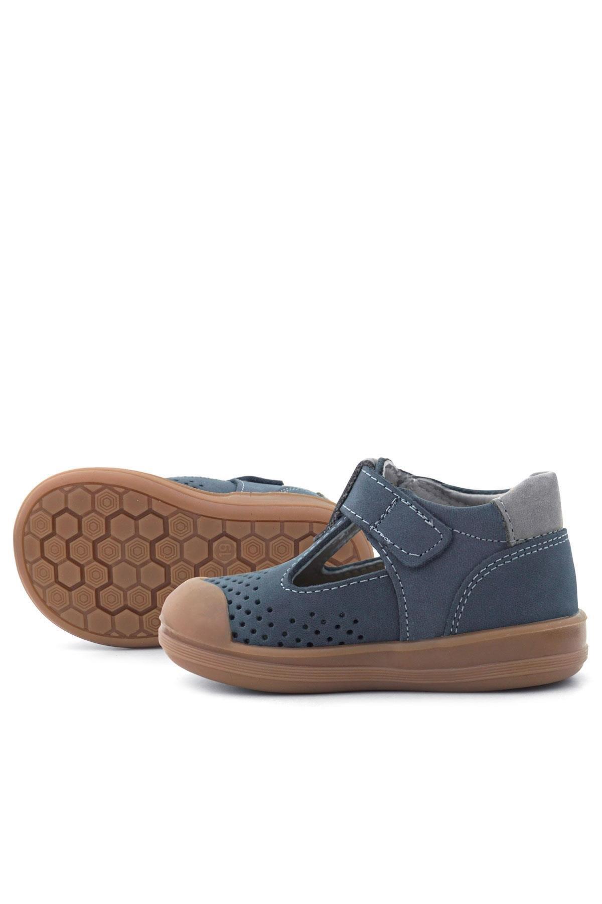 Rakerplus Shaun Hakiki Deri Lacivert Gri Cırtlı Anatomik Bebek Sandalet