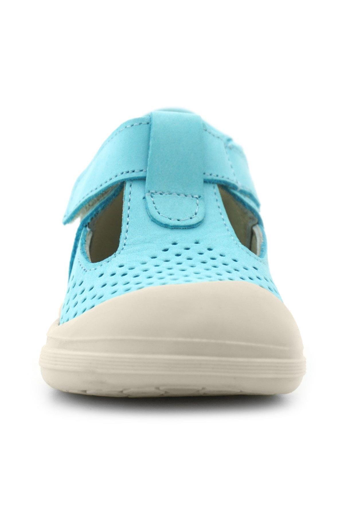 Rakerplus Shaun Hakiki Deri Mavi Beyaz Cırtlı Anatomik Bebek Sandalet