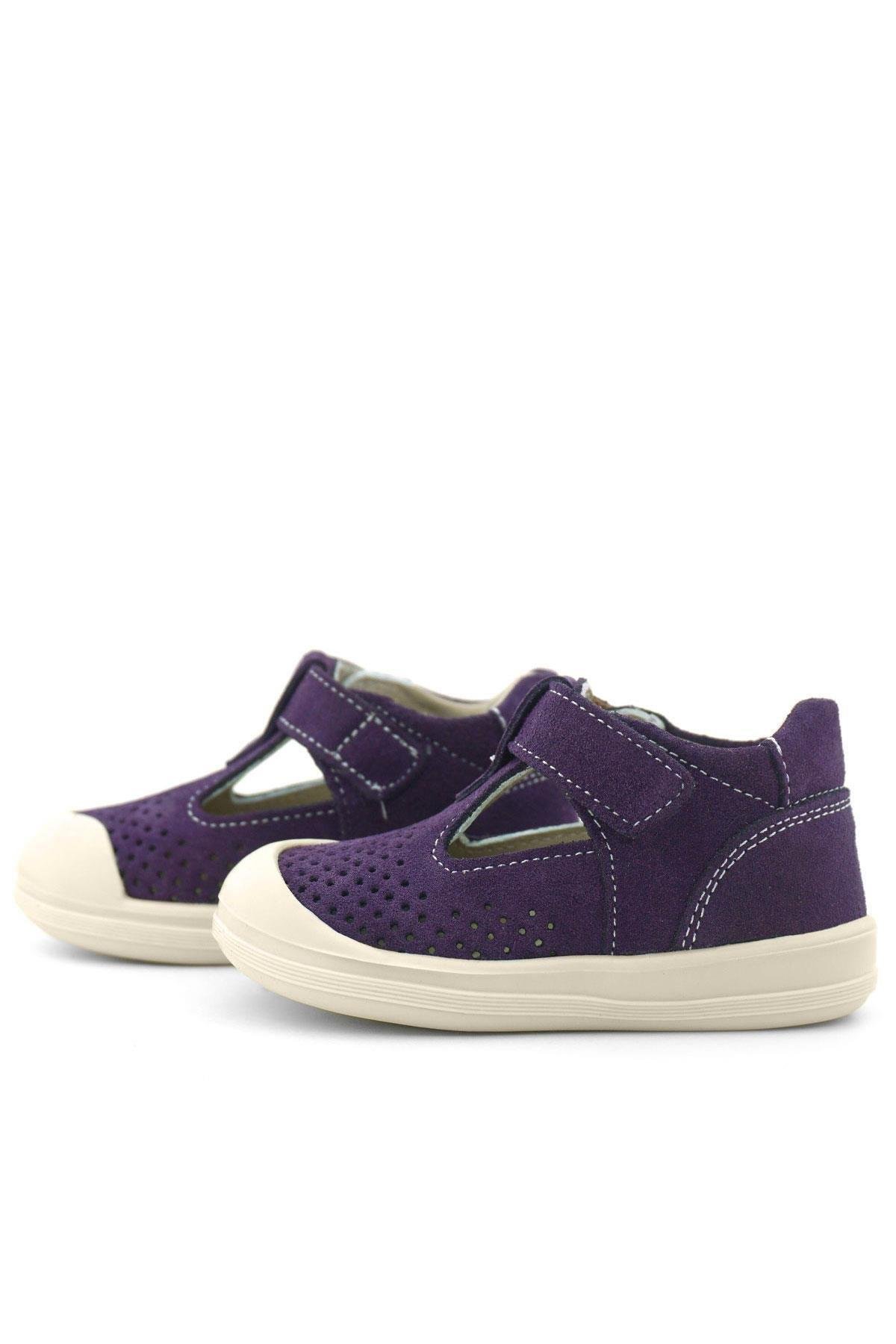 Rakerplus Shaun Hakiki Deri Mor Beyaz Cırtlı Anatomik Bebek Sandalet