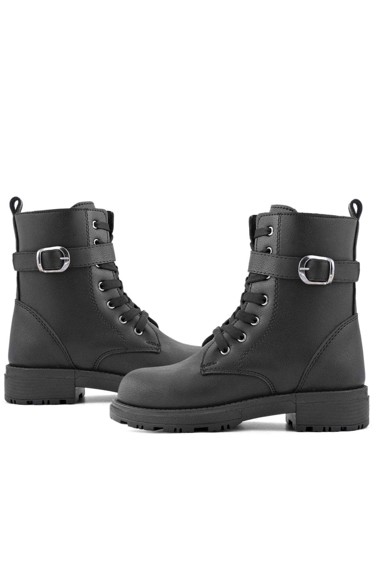 Rakerplus Siyah Fermuarlı Bağcıklı Kışlık Kız Çocuk Bot