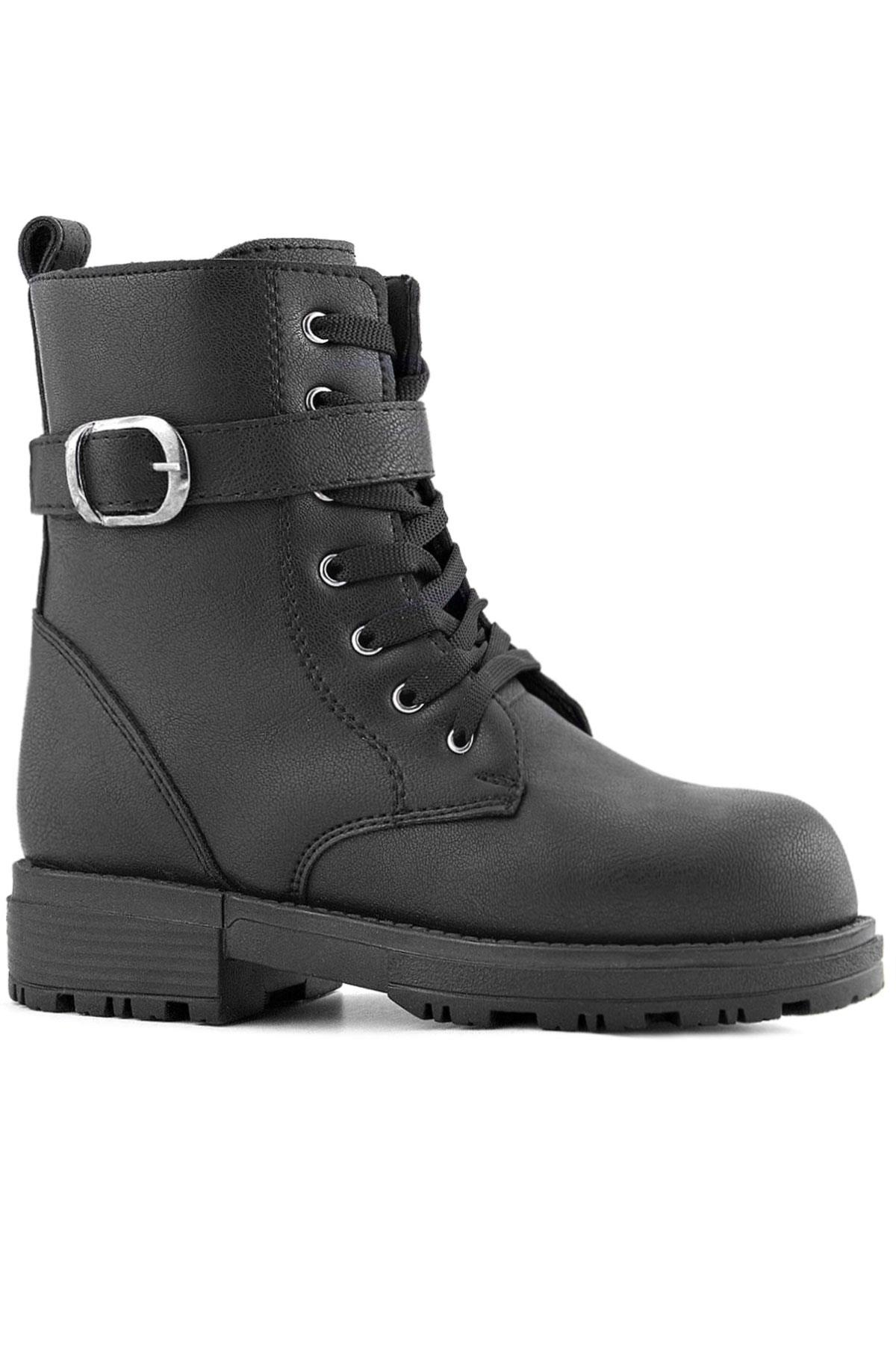 Rakerplus Siyah Fermuarlı Bağcıklı Kışlık Kız Çocuk Bot