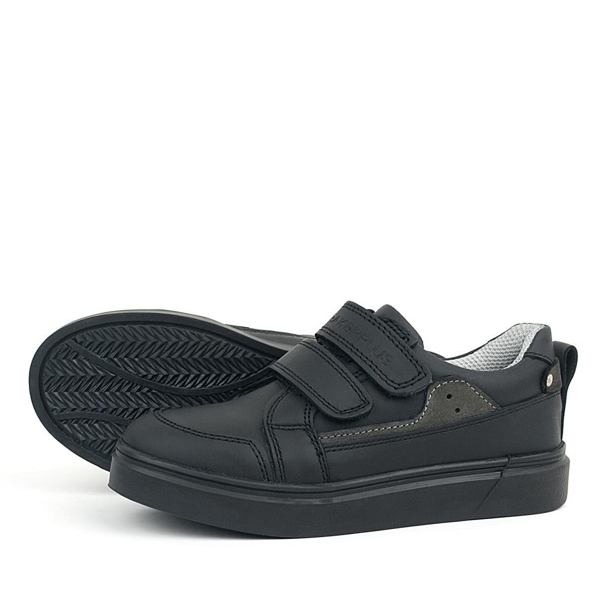 Rakerplus Siyah Hakiki Deri Cırtlı Erkek Çocuk Sneaker Ayakkabı