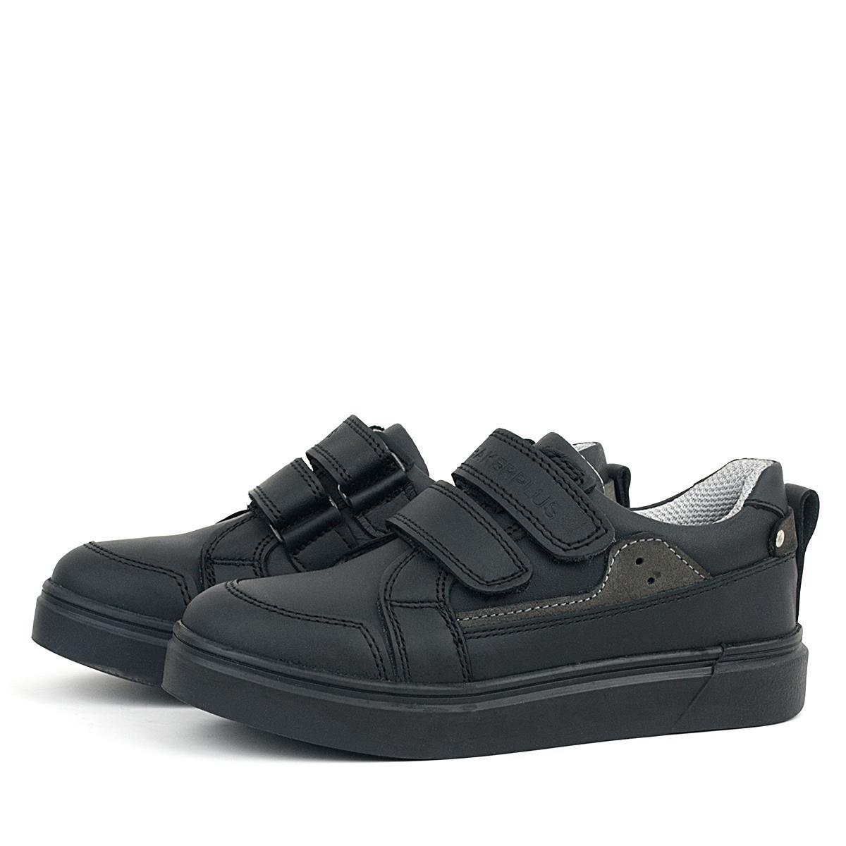 Rakerplus Siyah Hakiki Deri Cırtlı Erkek Çocuk Sneaker Ayakkabı