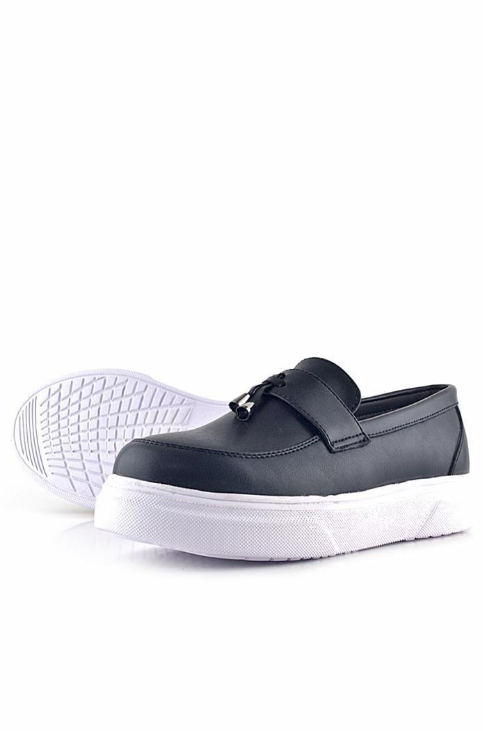 Rakerplus Siyah Mat Beyaz Taban Loafer Klasik Çocuk Ayakkabısı
