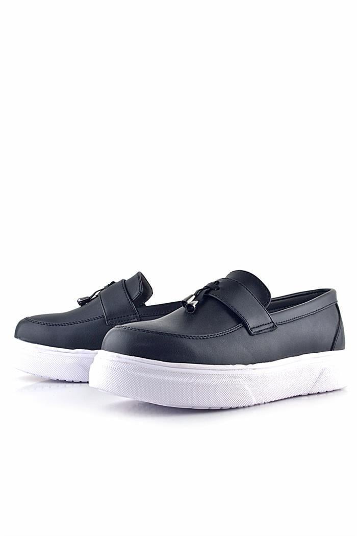 Rakerplus Siyah Mat Beyaz Taban Loafer Klasik Çocuk Ayakkabısı