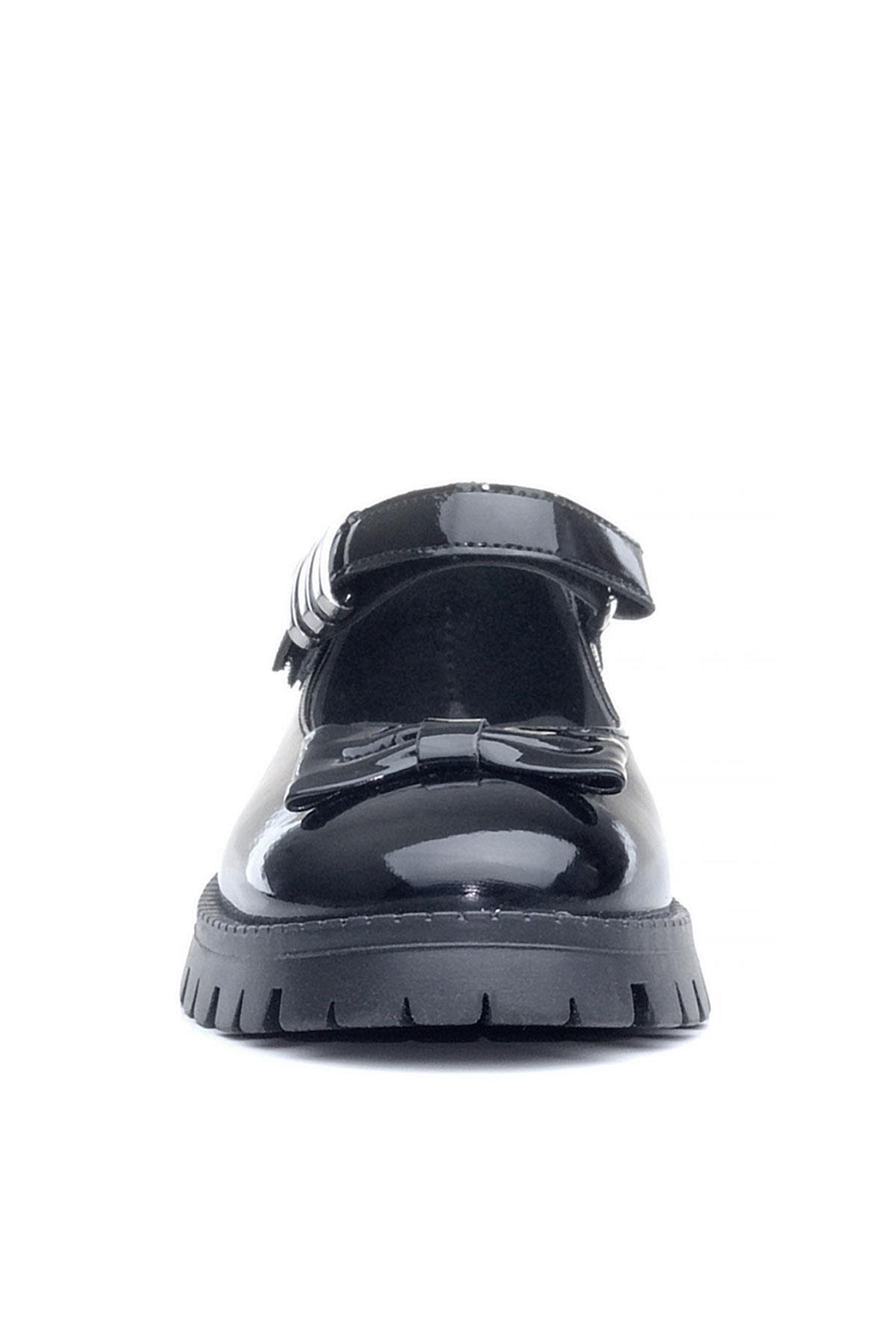 Rakerplus Siyah Rugan Kalın Tabanlı Cırtlı Kız Çocuk Babet Okul Ayakkabı