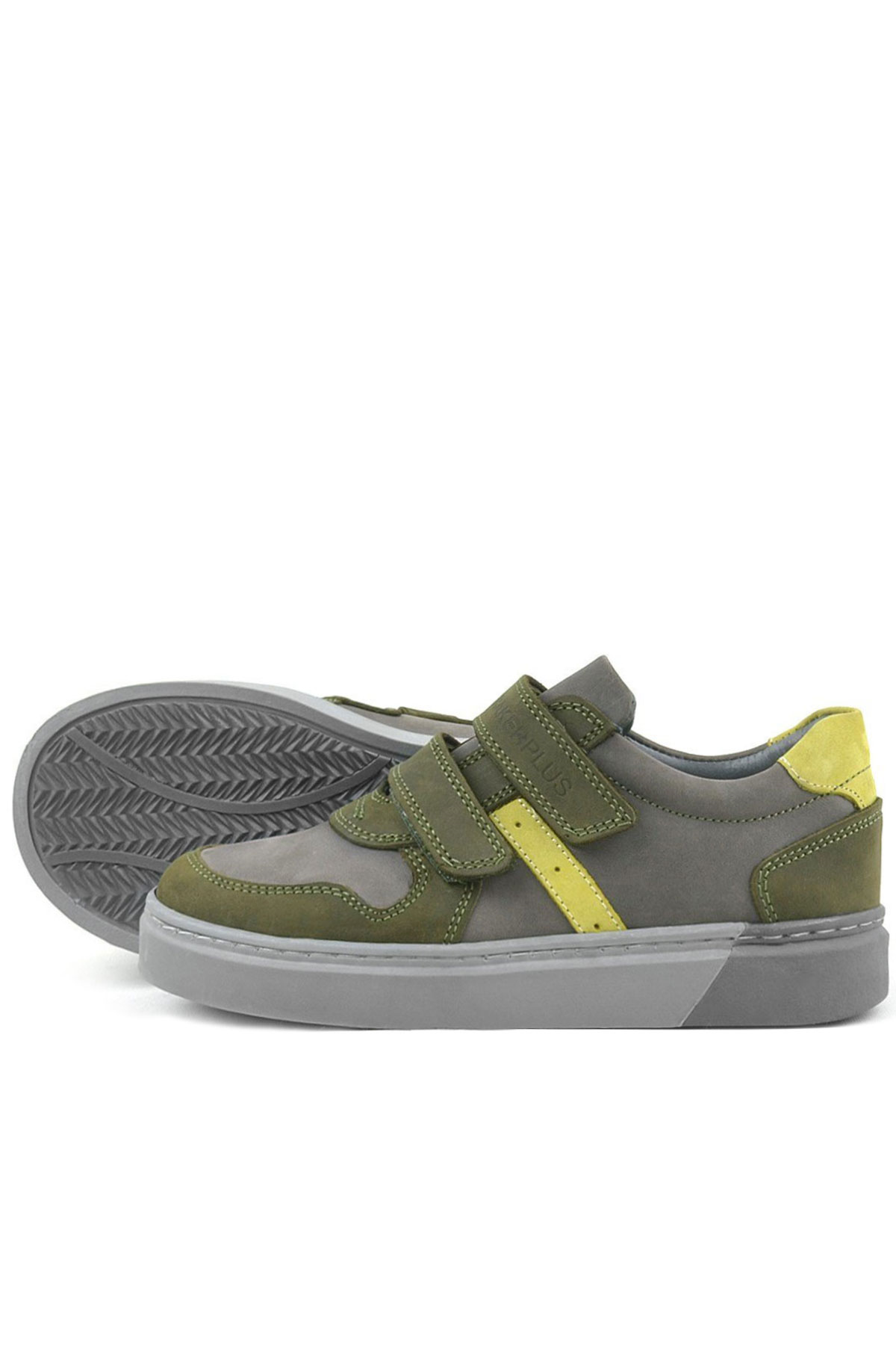 Rakerplus Hakiki Deri Haki Gri Cırtlı Erkek Çocuk Sneaker