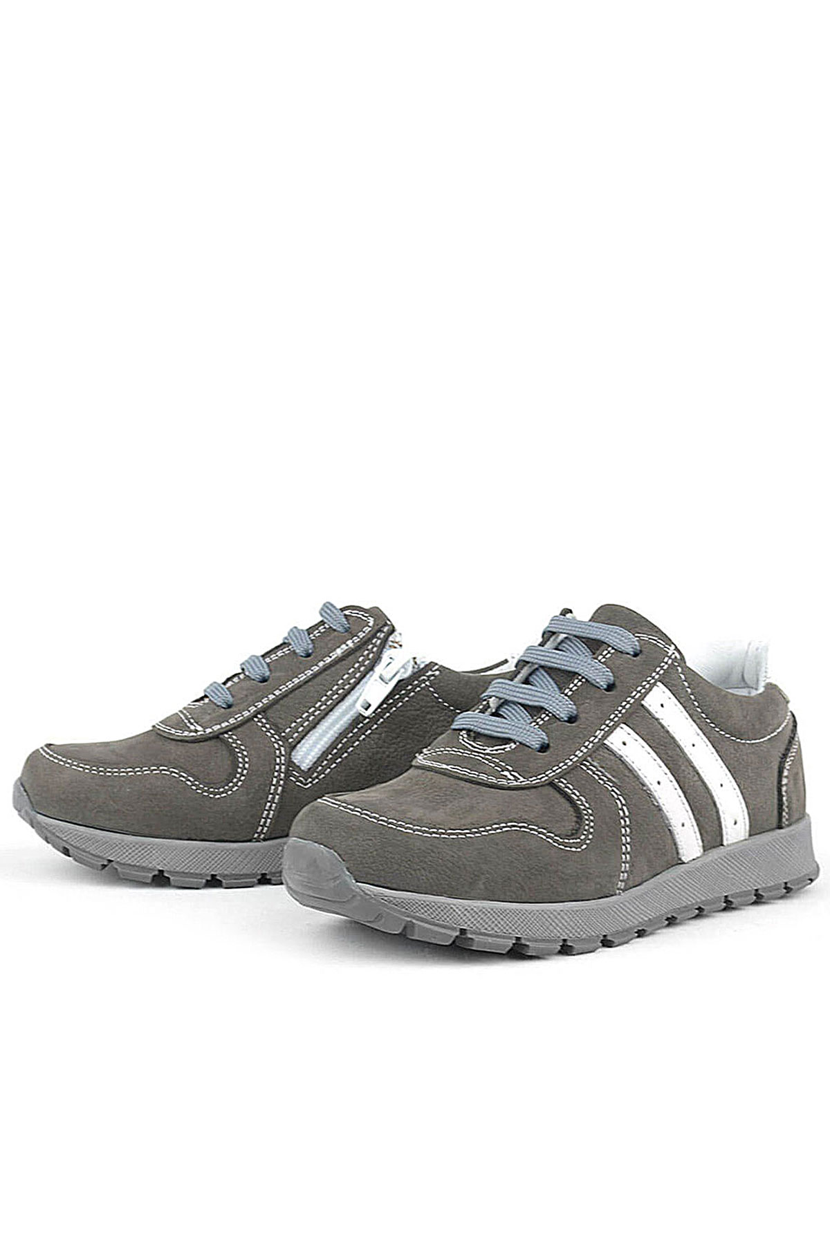 Rakerplus Deri Gri Fermuarlı Spor Ayakkabı Sneaker