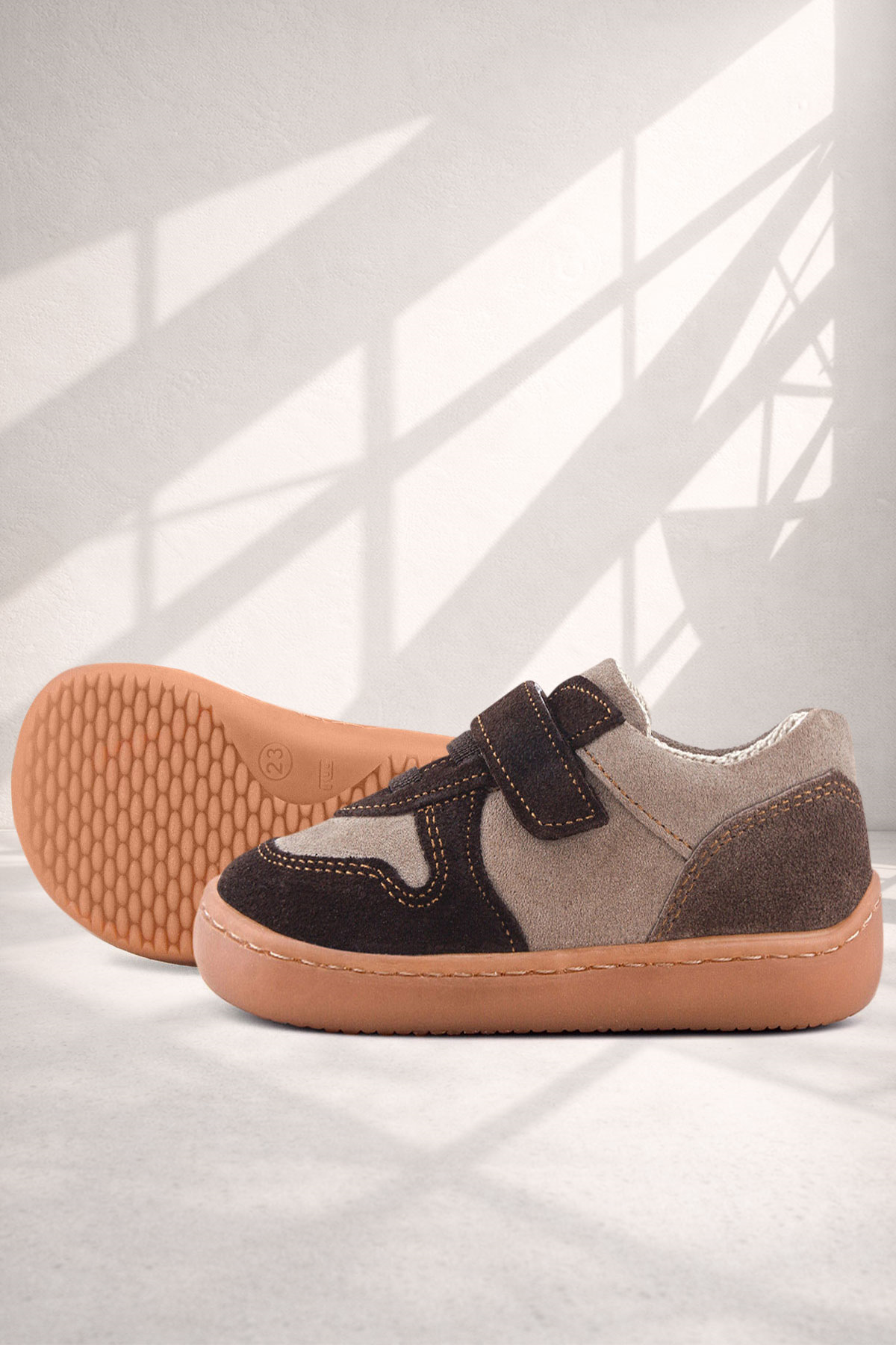 Rakerplus Bob Hakiki Deri Kum Kahve Barefoot Cırtlı Lastikli Bebek Sneaker Ayakkabı