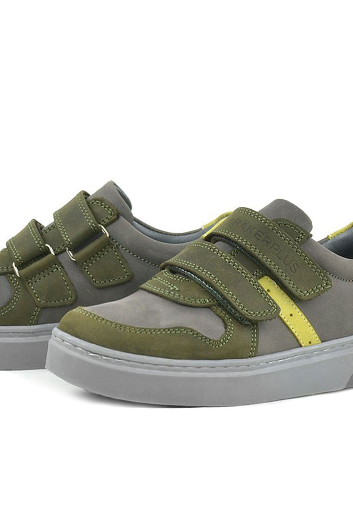 Rakerplus Hakiki Deri Haki Gri Cırtlı Erkek Çocuk Sneaker