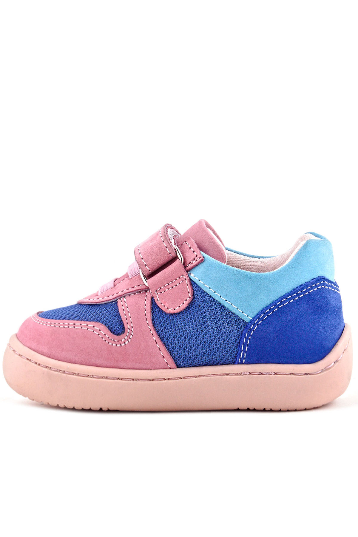 Rakerplus Bob Hakiki Deri Mavi Pembe Barefoot Cırtlı Lastikli Bebek Sneaker Ayakkabı