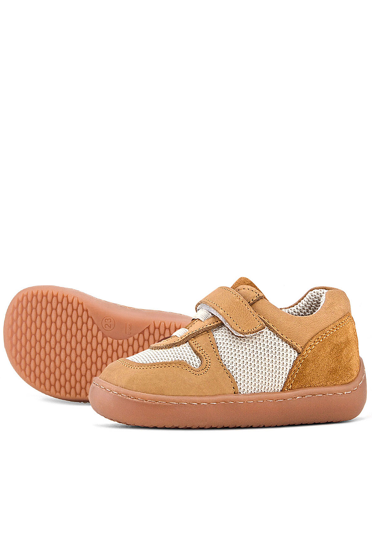 Rakerplus Bob Hakiki Deri Taba Krem Barefoot Cırtlı Lastikli Bebek Sneaker Ayakkabı