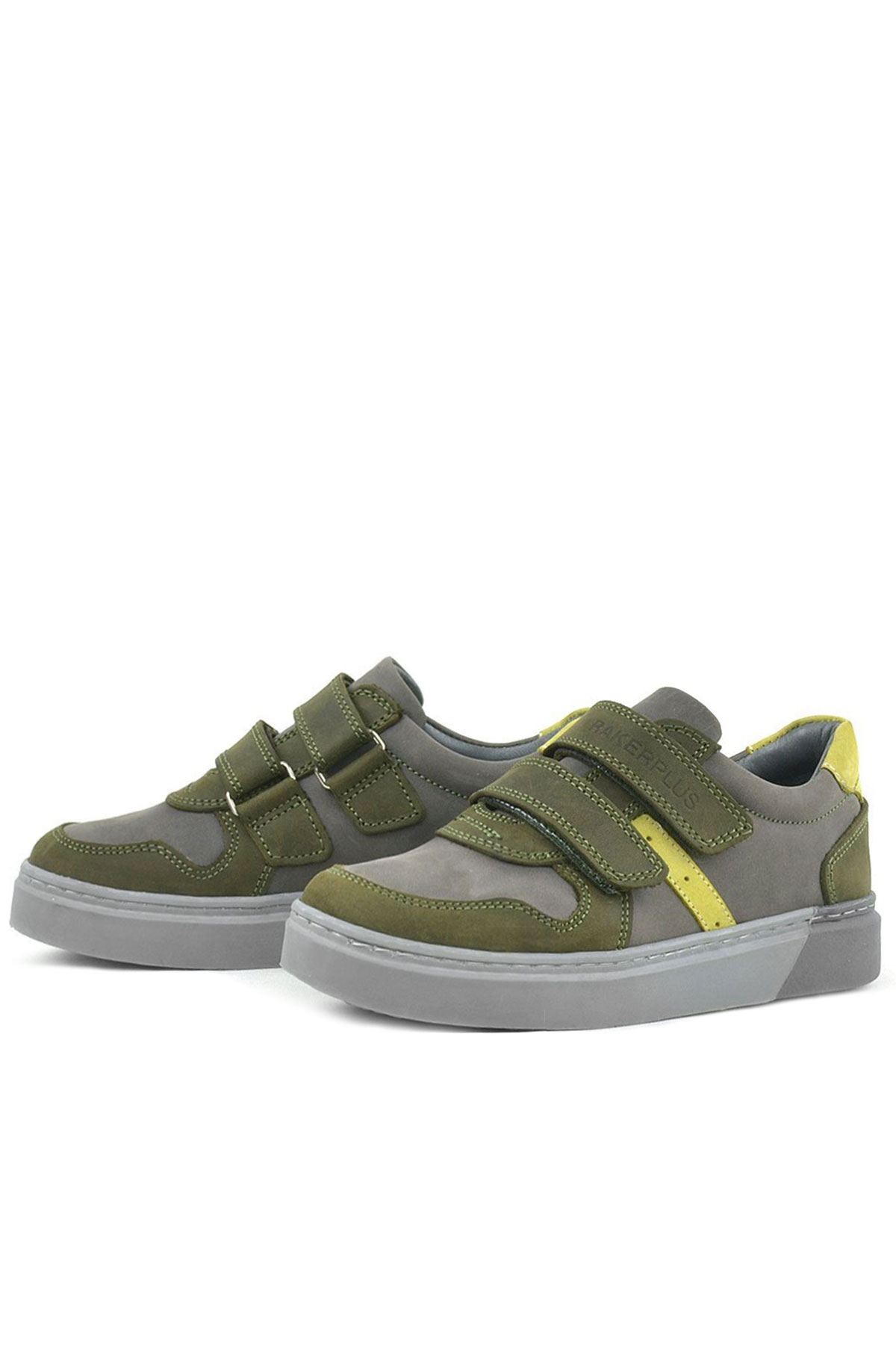 Rakerplus Hakiki Deri Haki Gri Cırtlı Erkek Çocuk Sneaker