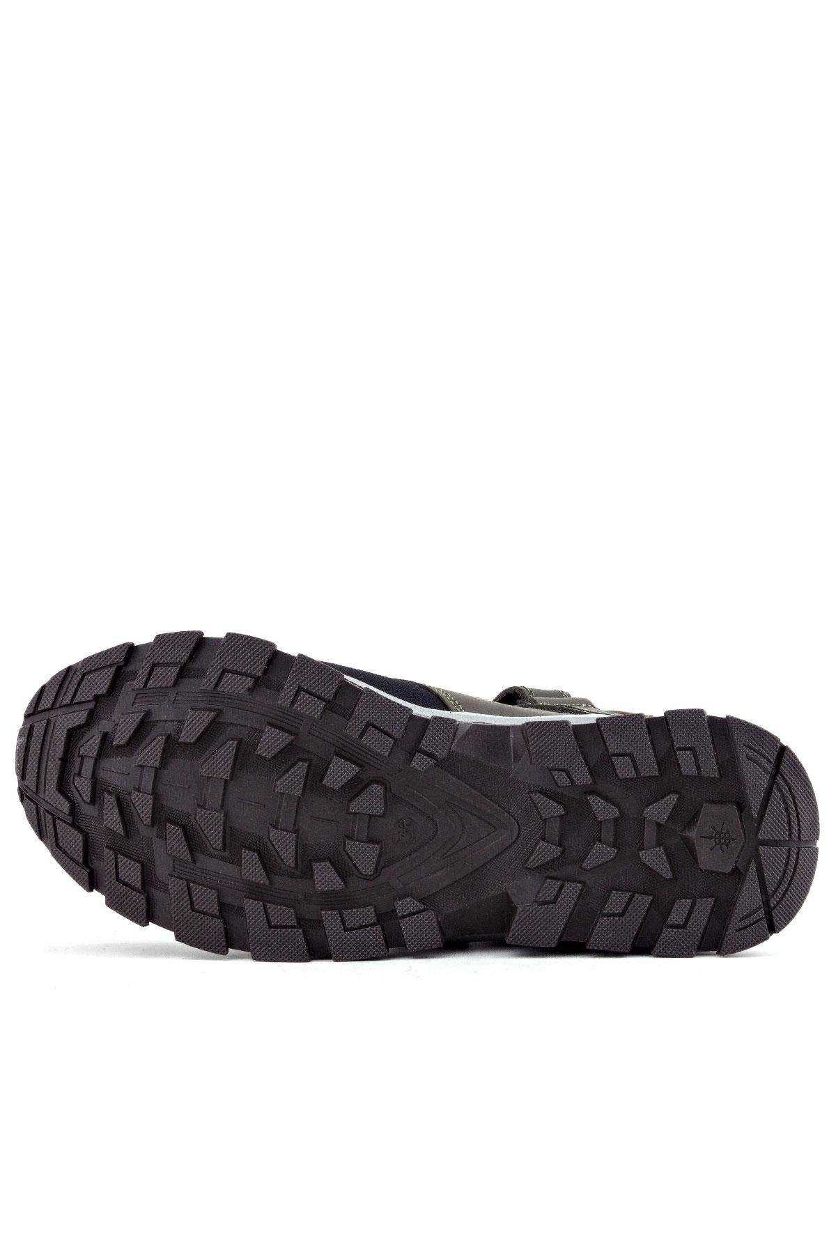 Rakerplus Trekking Hakiki Deri Haki Yeşil Sarı Cırt Cırtlı Erkek Çocuk Bot