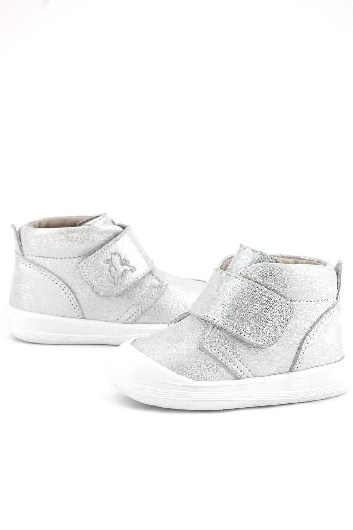 Rakerplus Yoohoo Hakiki Deri Beyaz Simli Cırtlı Unisex Bebek Bot
