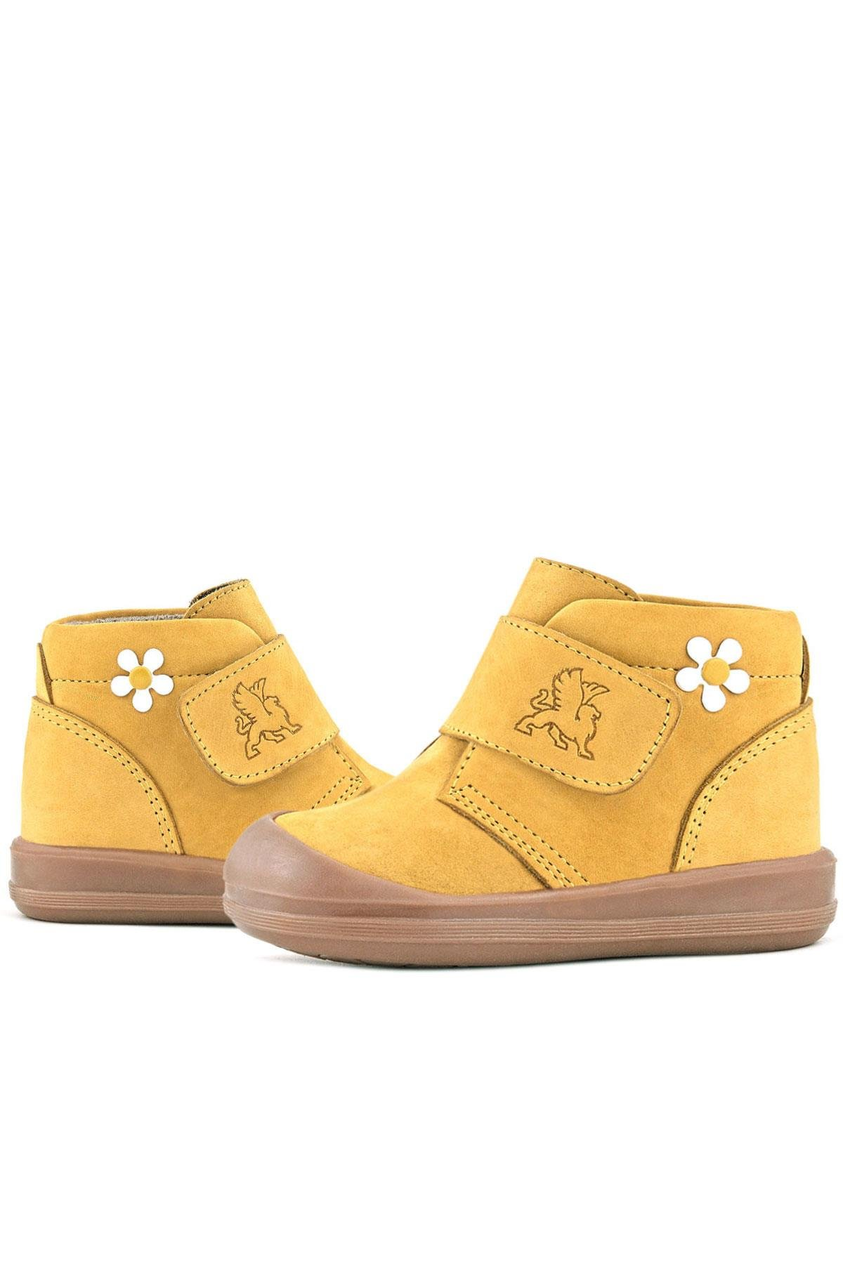 Rakerplus Yoohoo Hakiki Deri Sarı Cırtlı Papatya Detaylı Unisex Bebek Bot