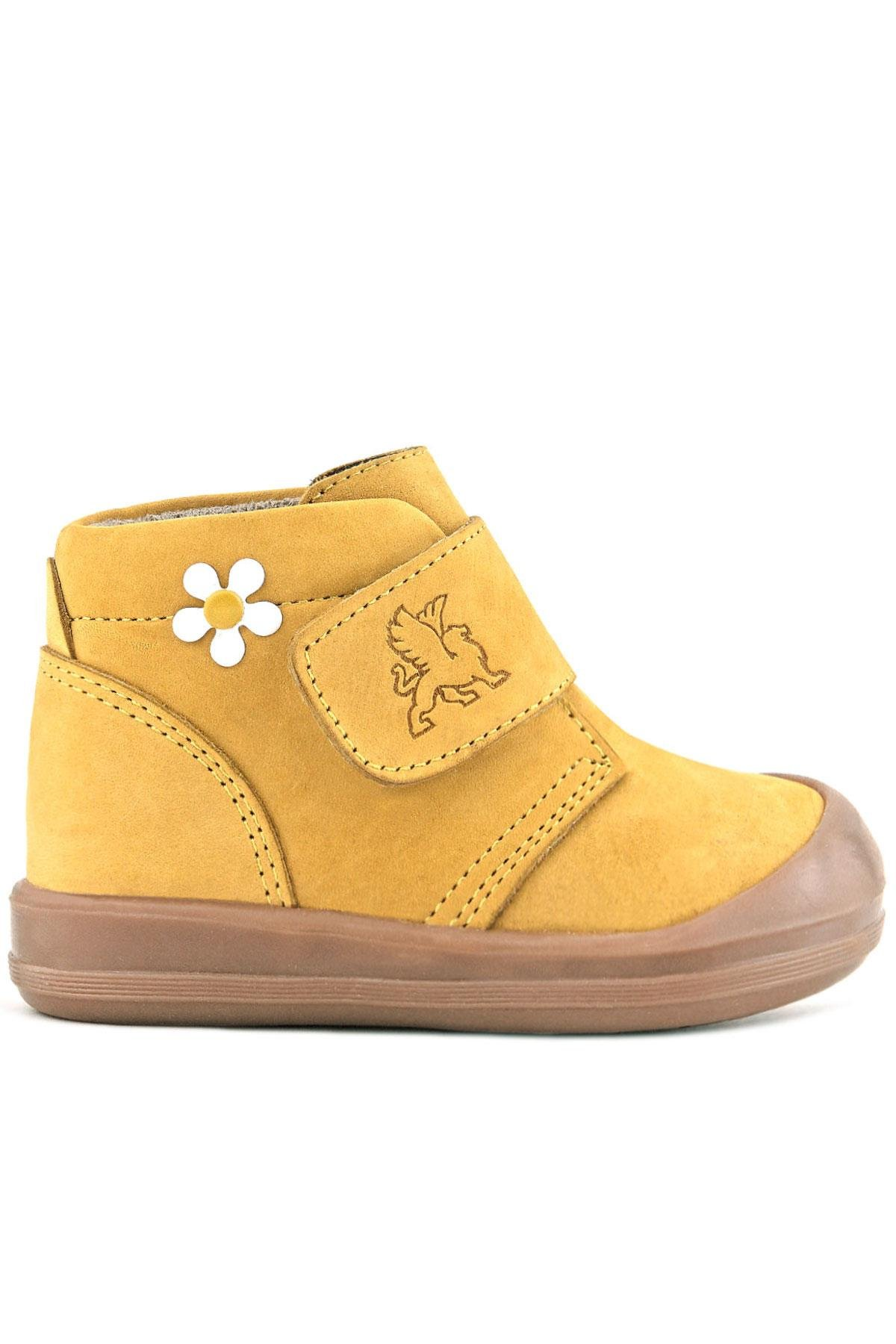 Rakerplus Yoohoo Hakiki Deri Sarı Cırtlı Papatya Detaylı Unisex Bebek Bot