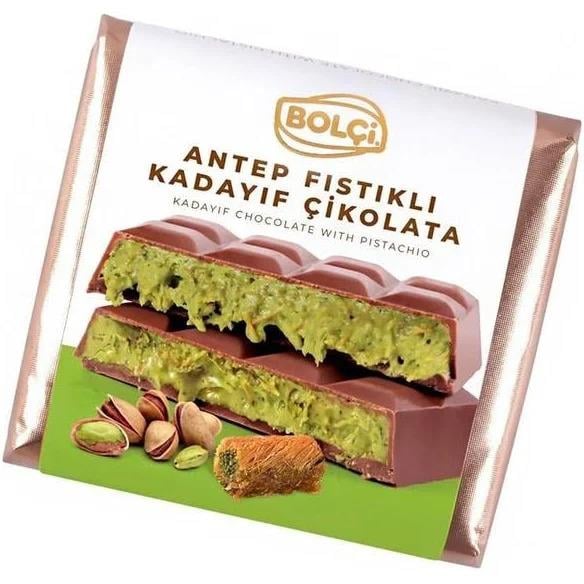 Bolçi Antep Fıstıklı Kadayıf Dolgulu Sütlü Çikolata Dubai Çikolatası 100 Gr