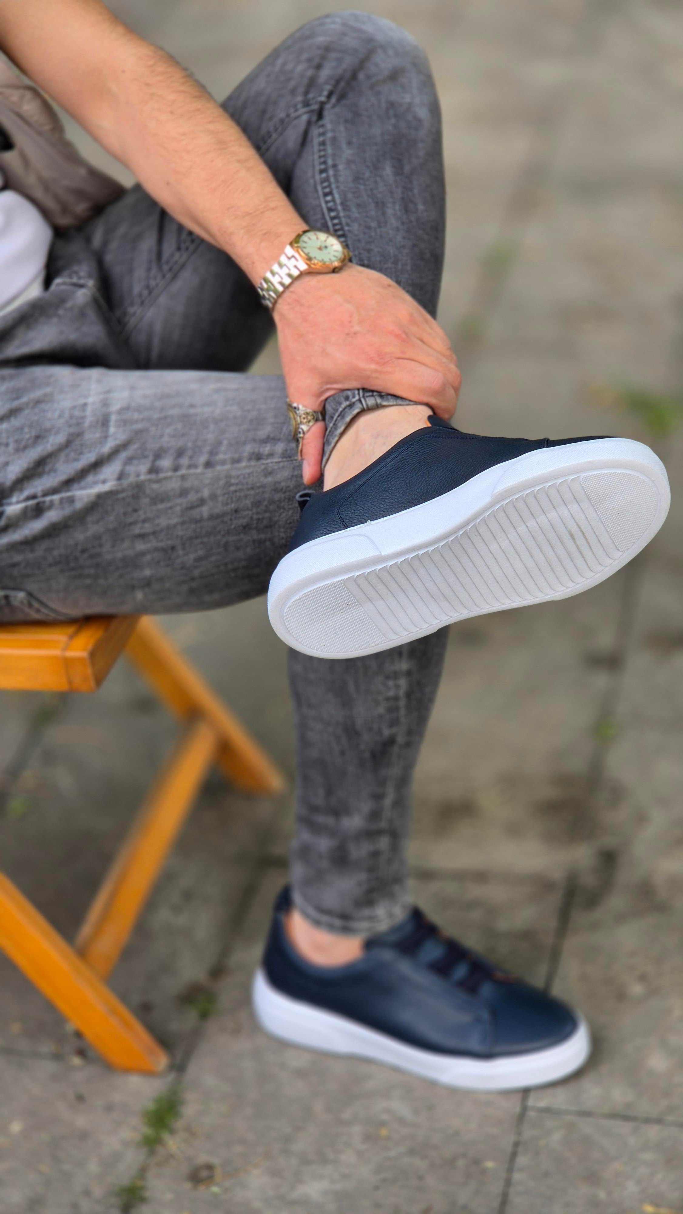  Hnt  002060  Lacivert   İçi Dışı Hakiki Deri Erkek Sneakers 