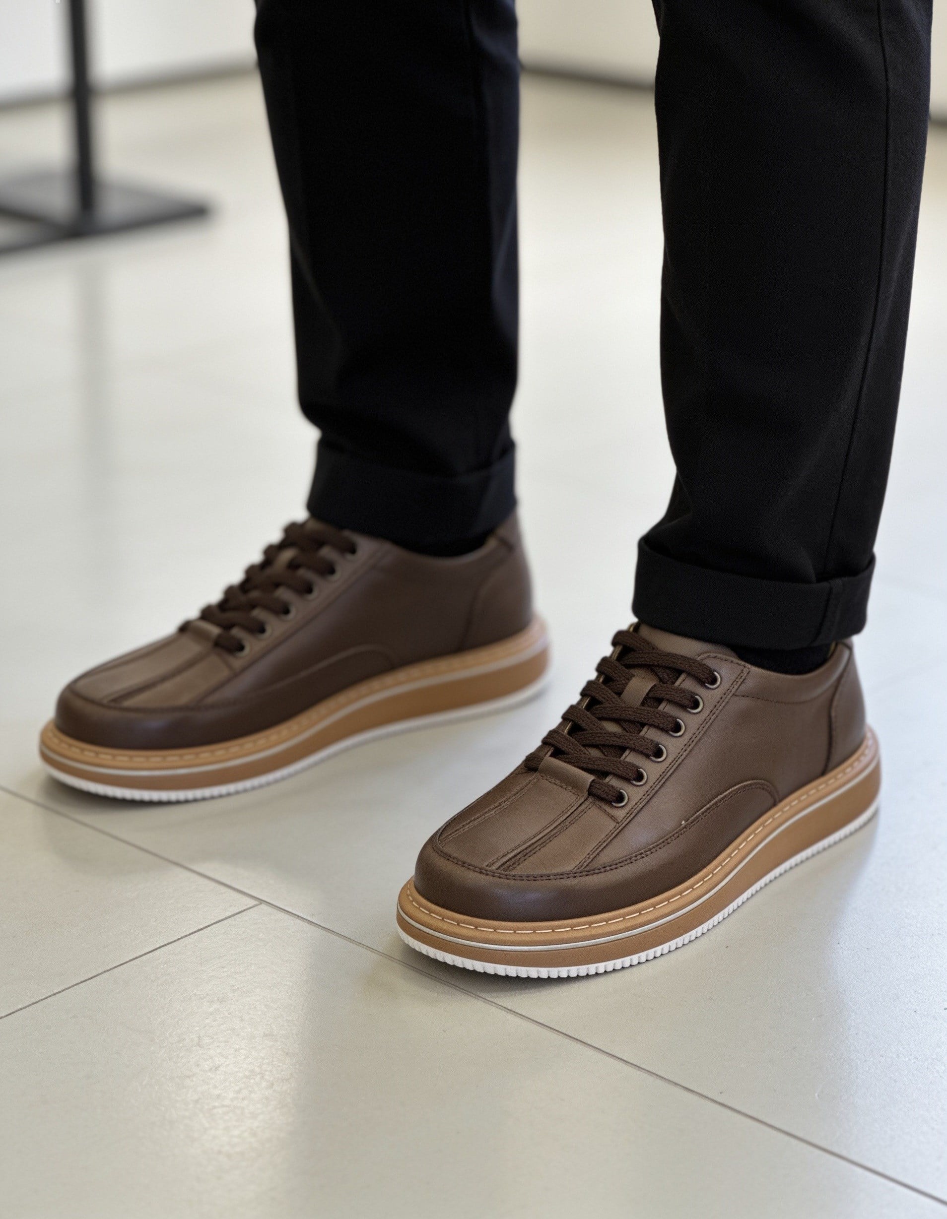  Hnt 1881 Premium Kahverengi İçi Dışı Hakiki Deri Erkek Sneakers 