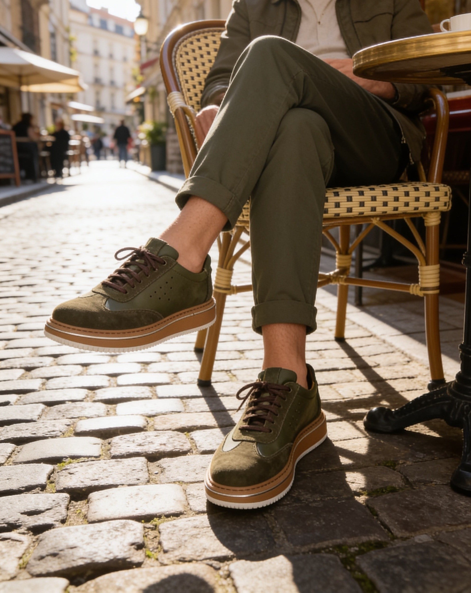  Hnt 1882 Premium Haki Yeşil  Bal Taban  İçi Dışı Hakiki Deri Erkek Sneakers 