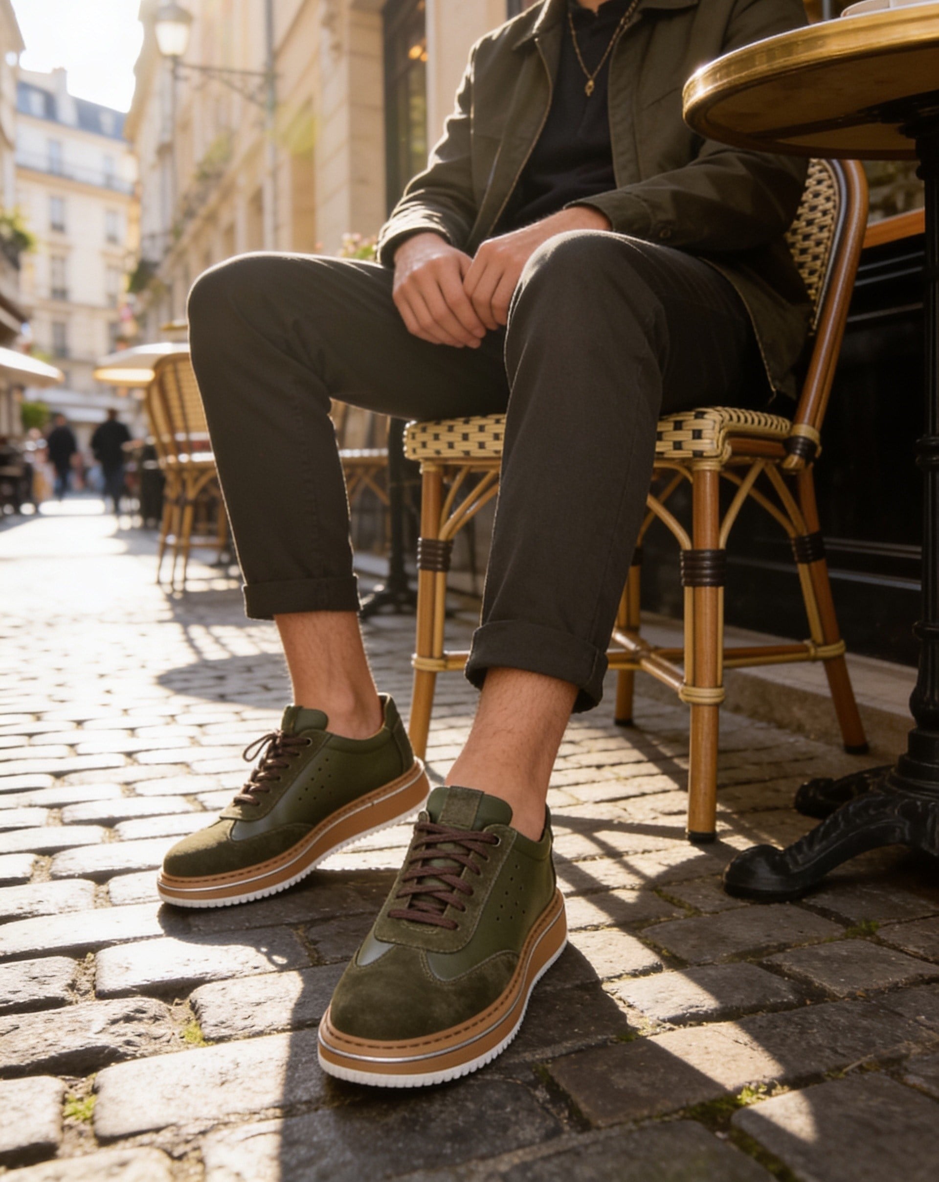  Hnt 1882 Premium Haki Yeşil  Bal Taban  İçi Dışı Hakiki Deri Erkek Sneakers 