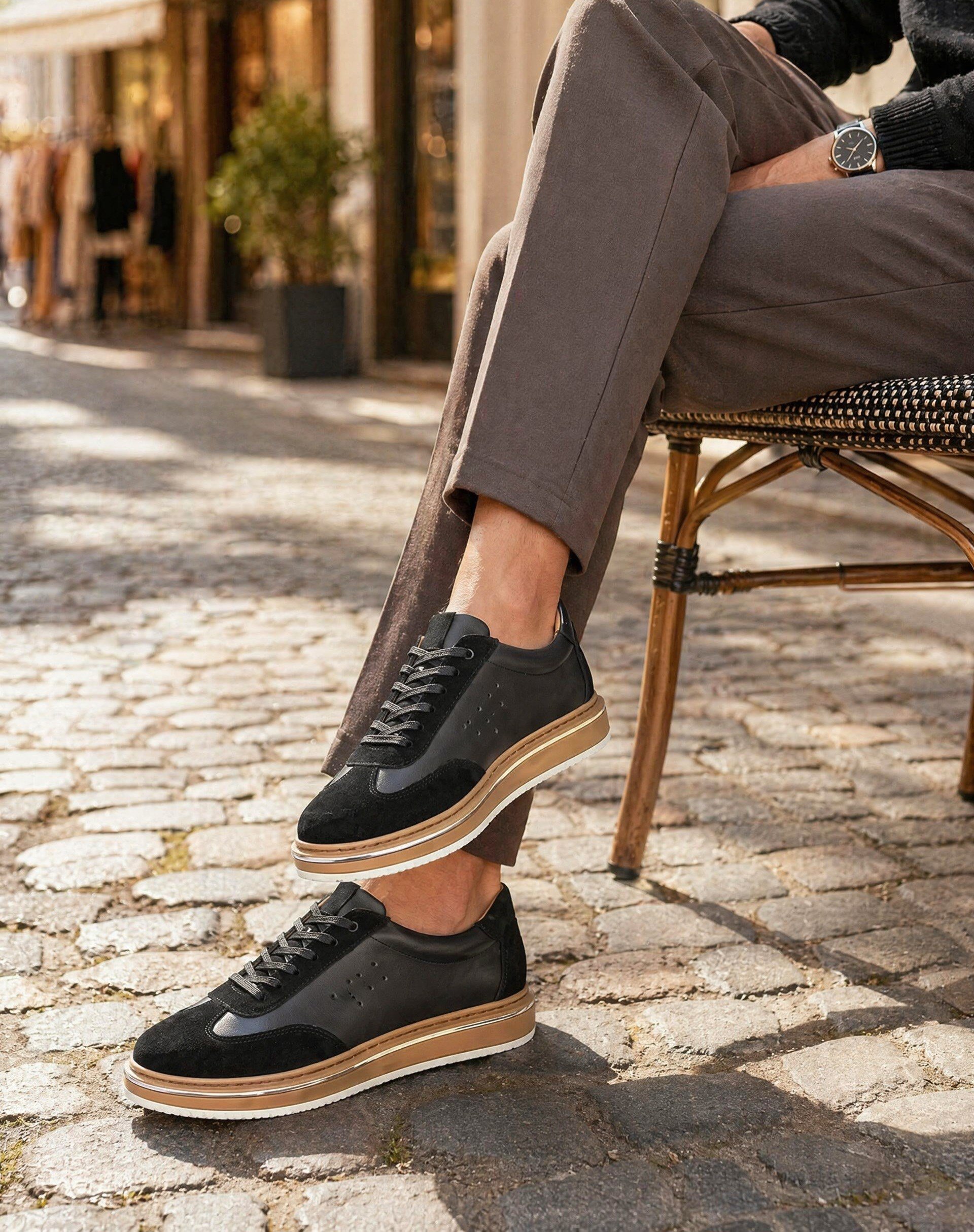  Hnt 1882 Premium Siyah Bal Taban  İçi Dışı Hakiki Deri Erkek Sneakers 