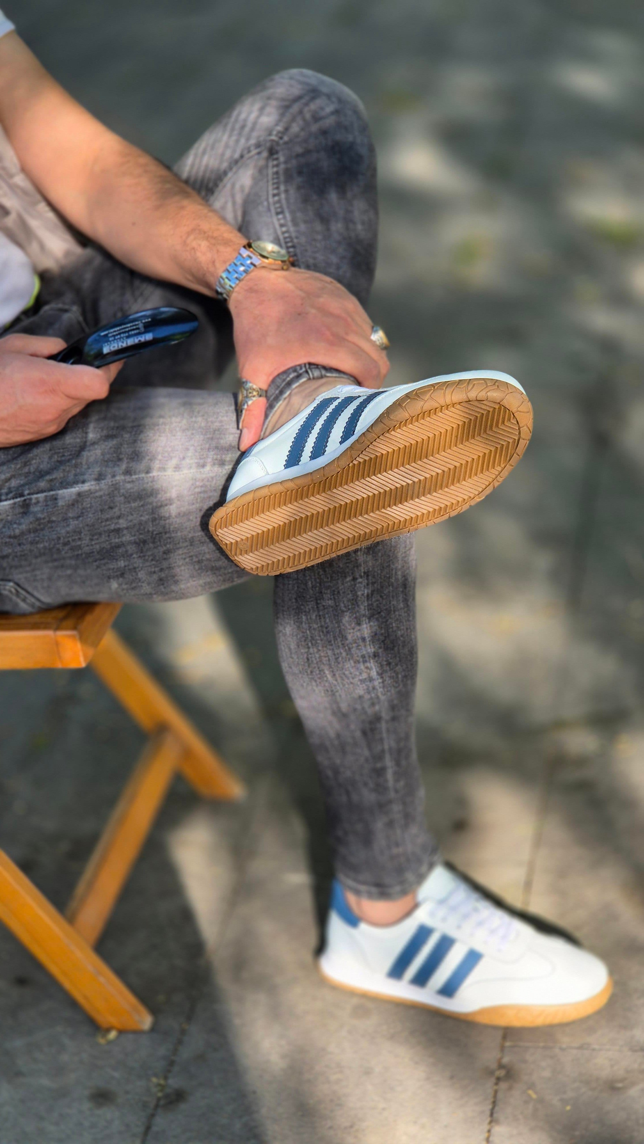  Hnt  1954  Beyaz  Mavi İçi Dışı Hakiki Deri Erkek Sneakers 