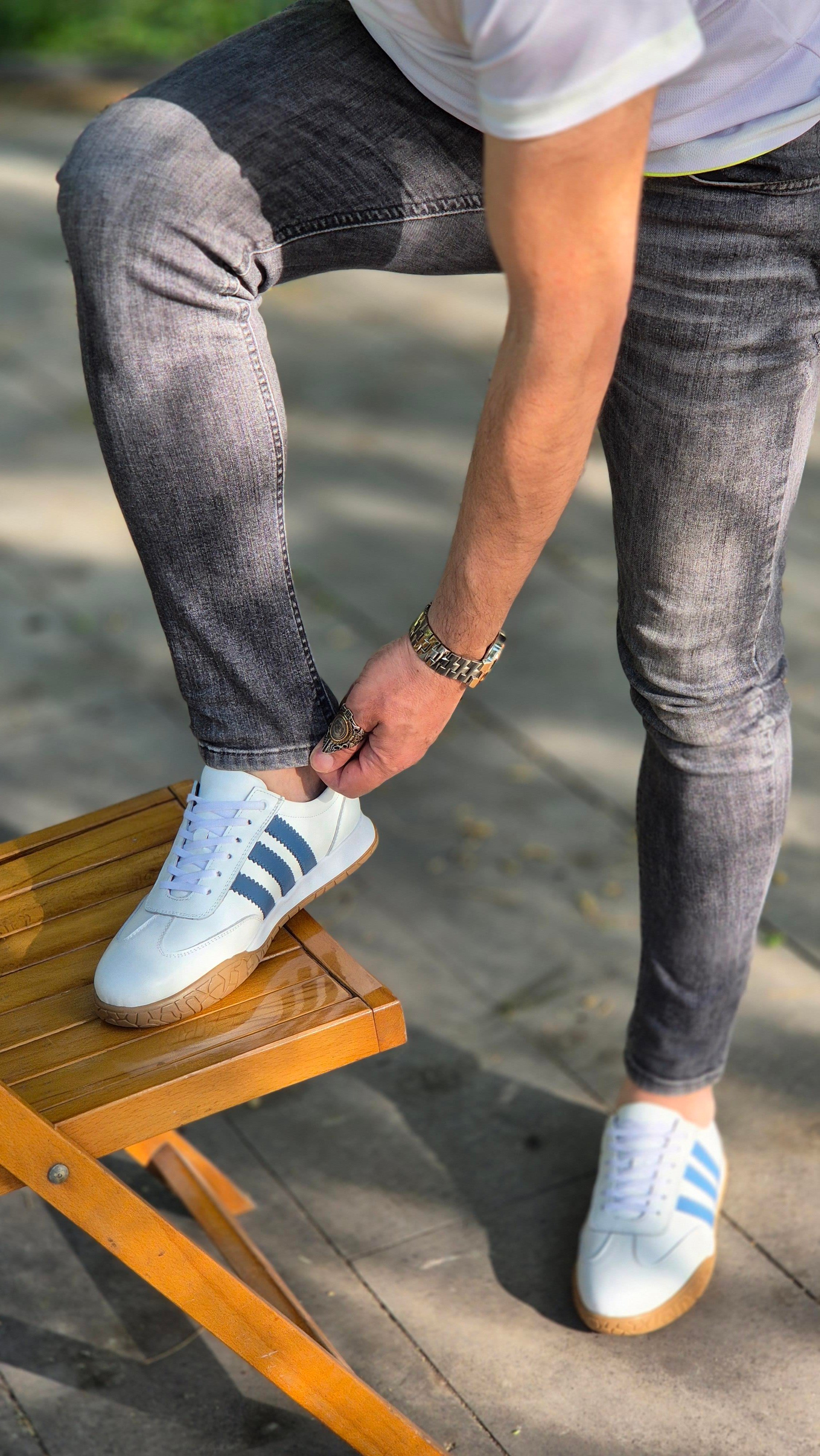  Hnt  1954  Beyaz  Mavi İçi Dışı Hakiki Deri Erkek Sneakers 