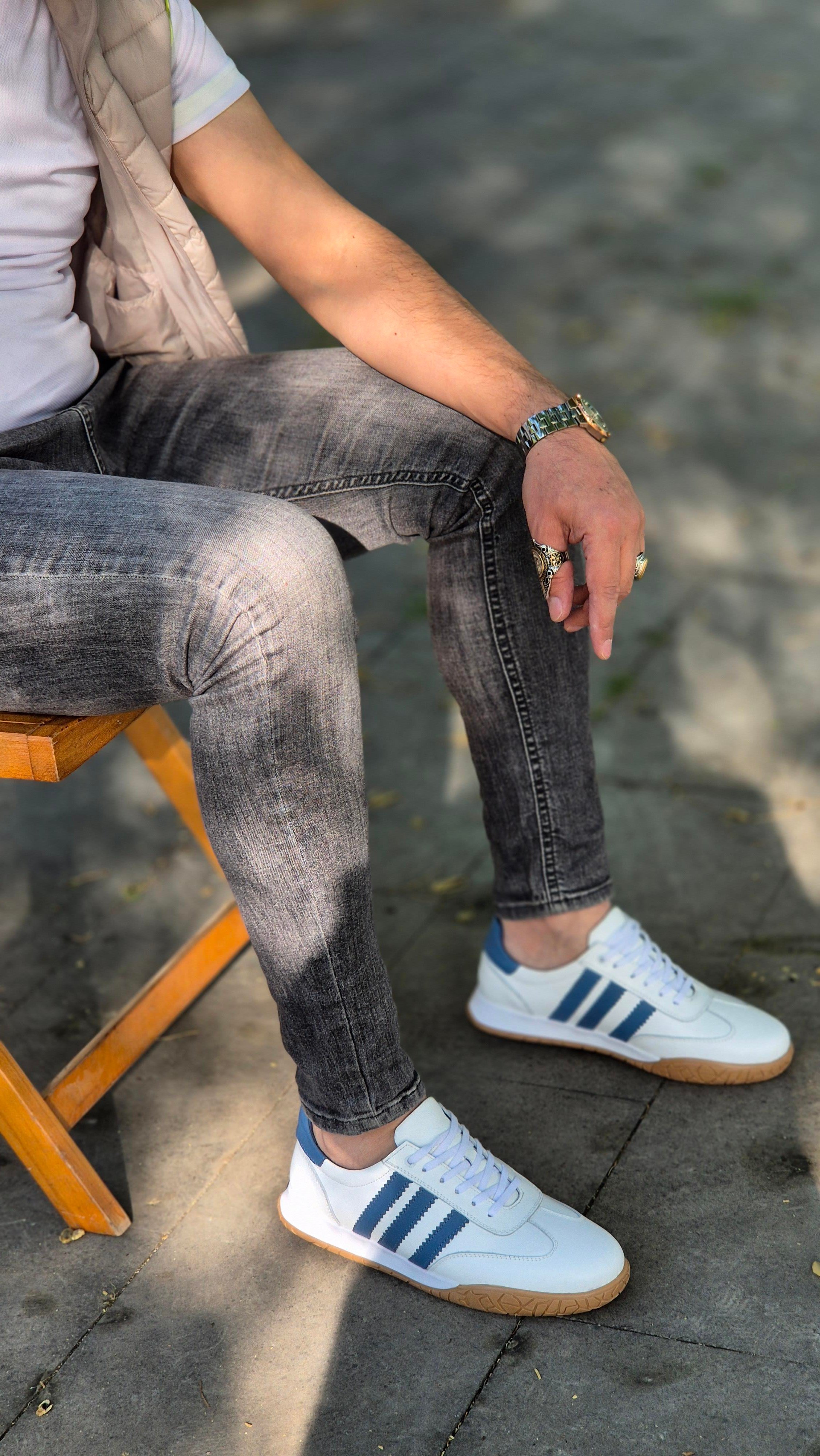  Hnt  1954  Beyaz  Mavi İçi Dışı Hakiki Deri Erkek Sneakers 