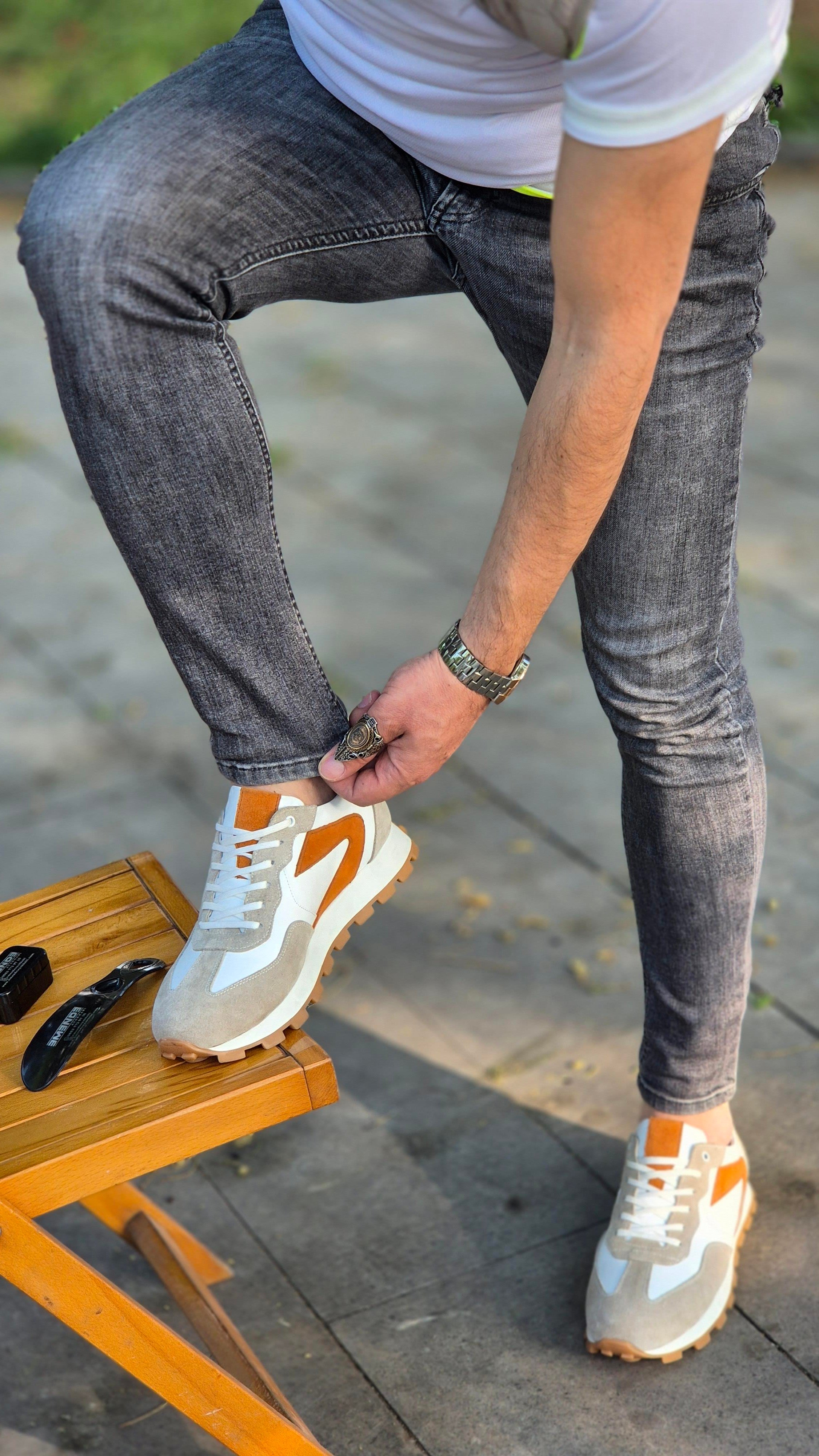  Hnt  3838 Vizon Taba Beyaz  İçi Dışı Hakiki Deri Erkek Sneakers 