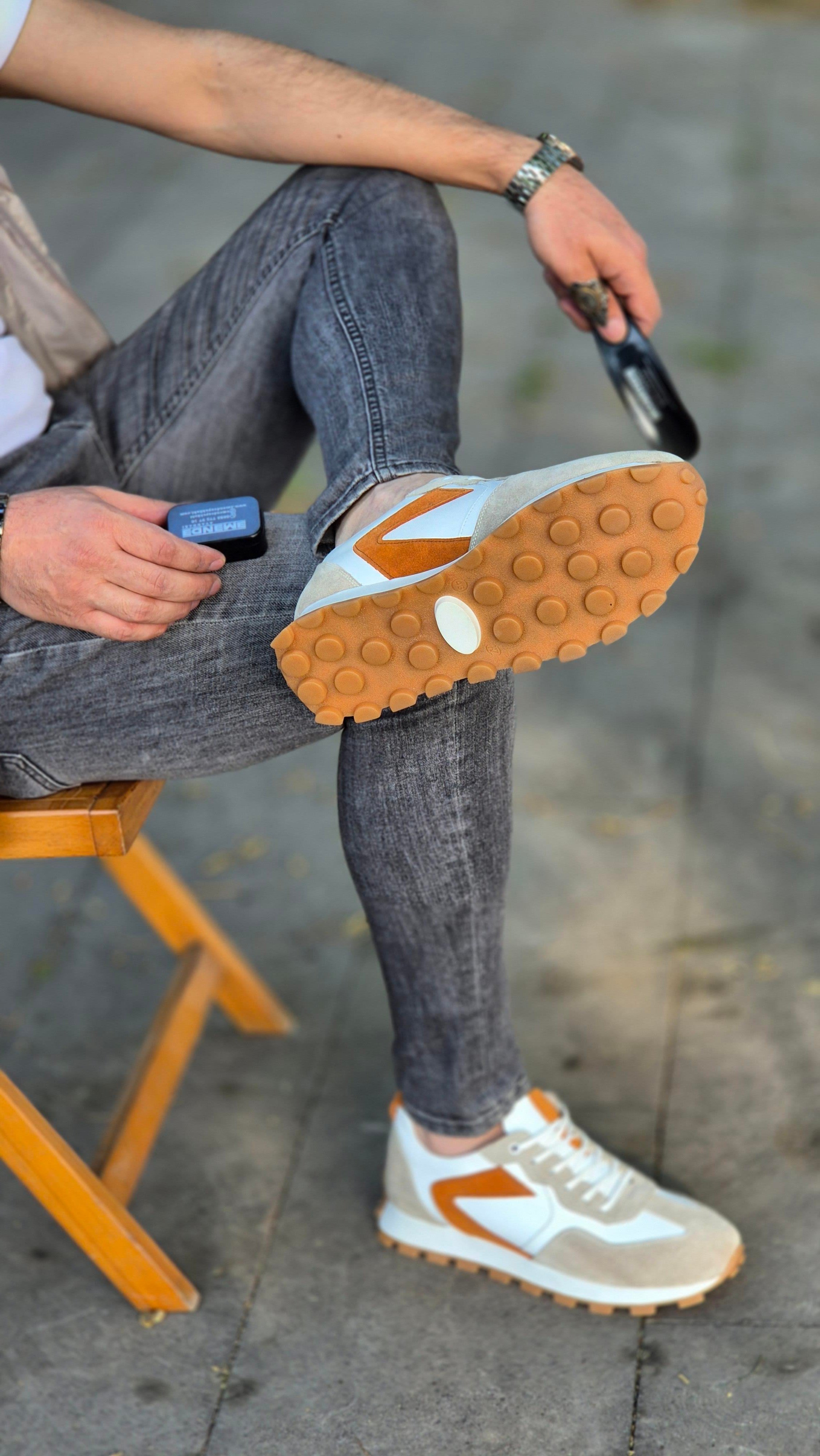  Hnt  3838 Vizon Taba Beyaz  İçi Dışı Hakiki Deri Erkek Sneakers 