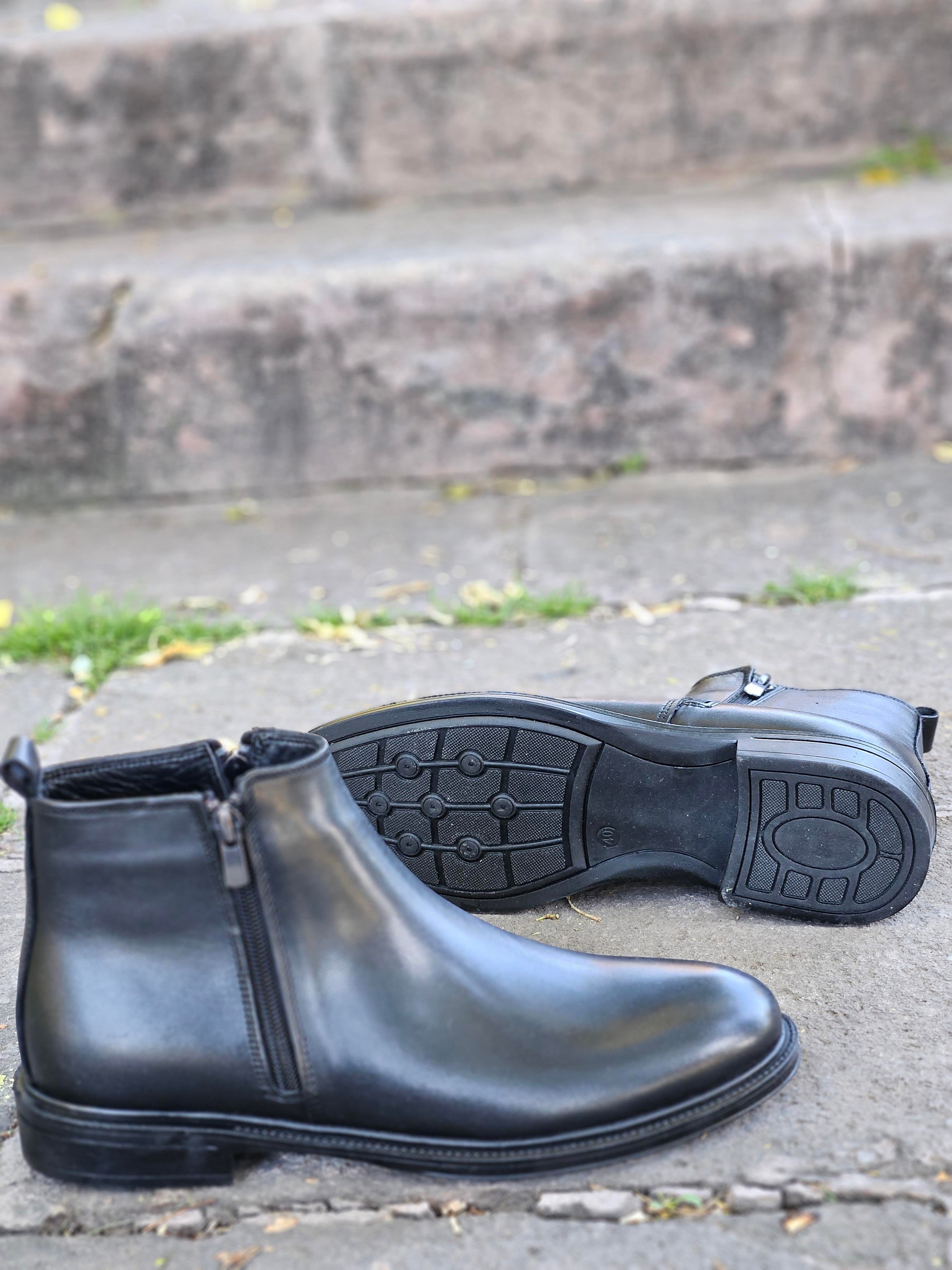 Hatay 0005 Çift Fermuarlı Hakiki Deri Siyah Kışlık Erkek Bot