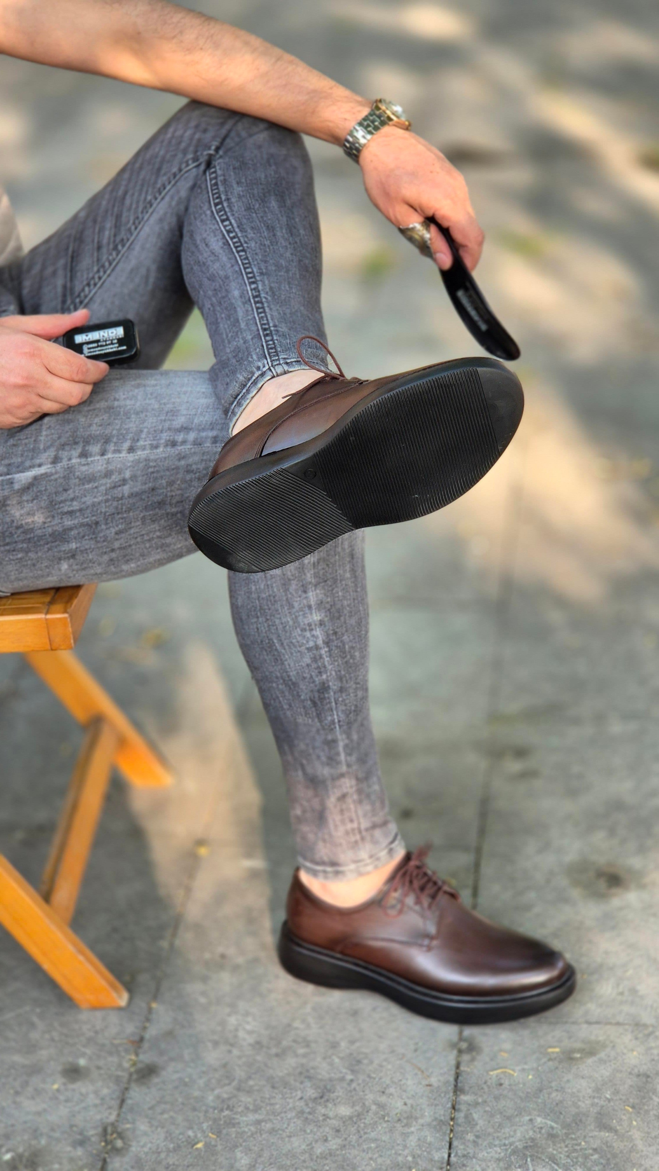 Hnt 00332 Extra Poli Kahverengi İçi Dışı Hakiki Deri Klasik   Erkek Ayakkabısı