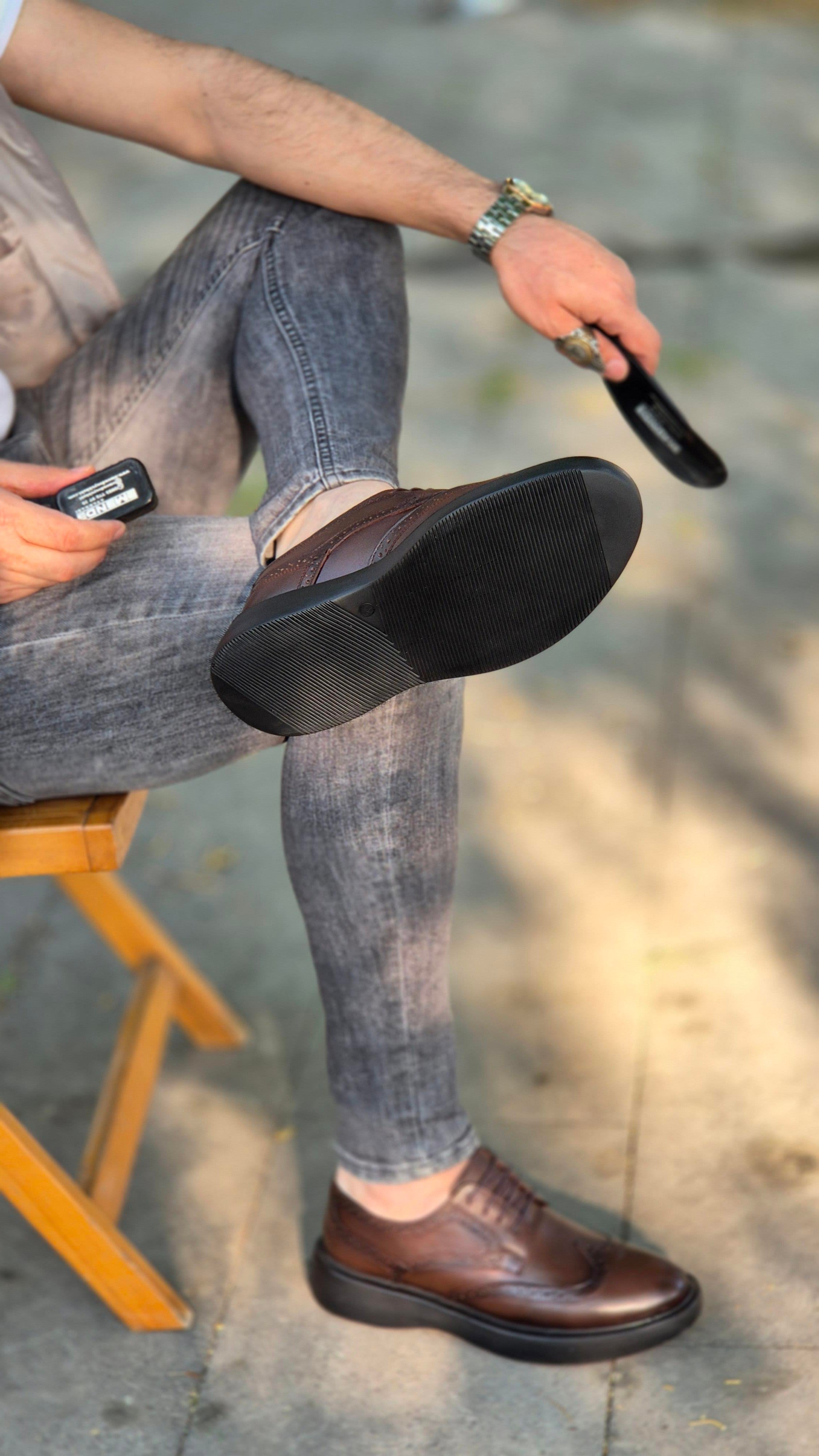 Hnt 00334 Extra Poli İçi Dışı Hakiki Deri Klasik Çifteyüz  Erkek Ayakkabısı