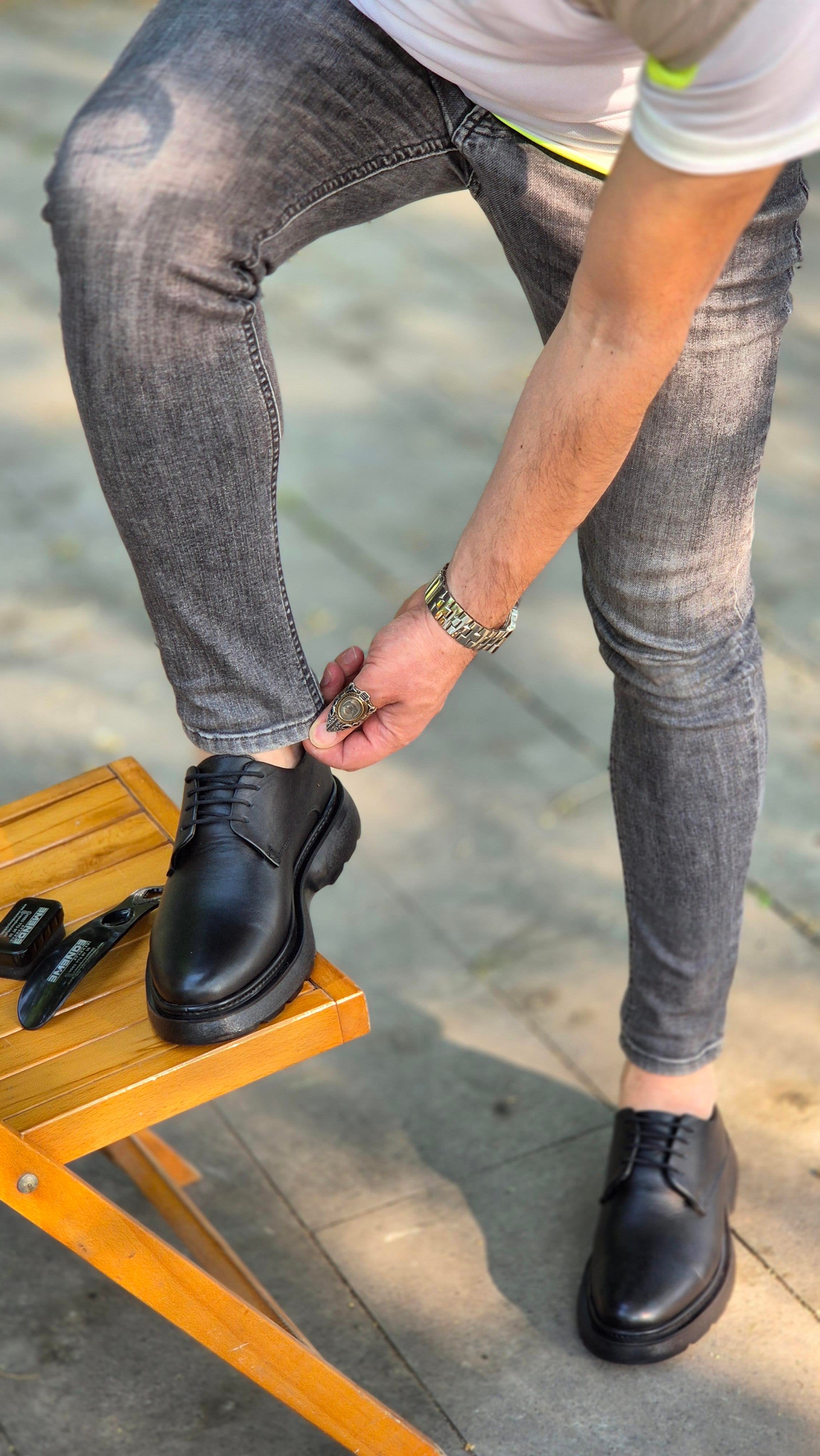 Hnt 003600 Yüksek Taban  İçi Dışı Hakiki Deri  Erkek Ayakkabısı