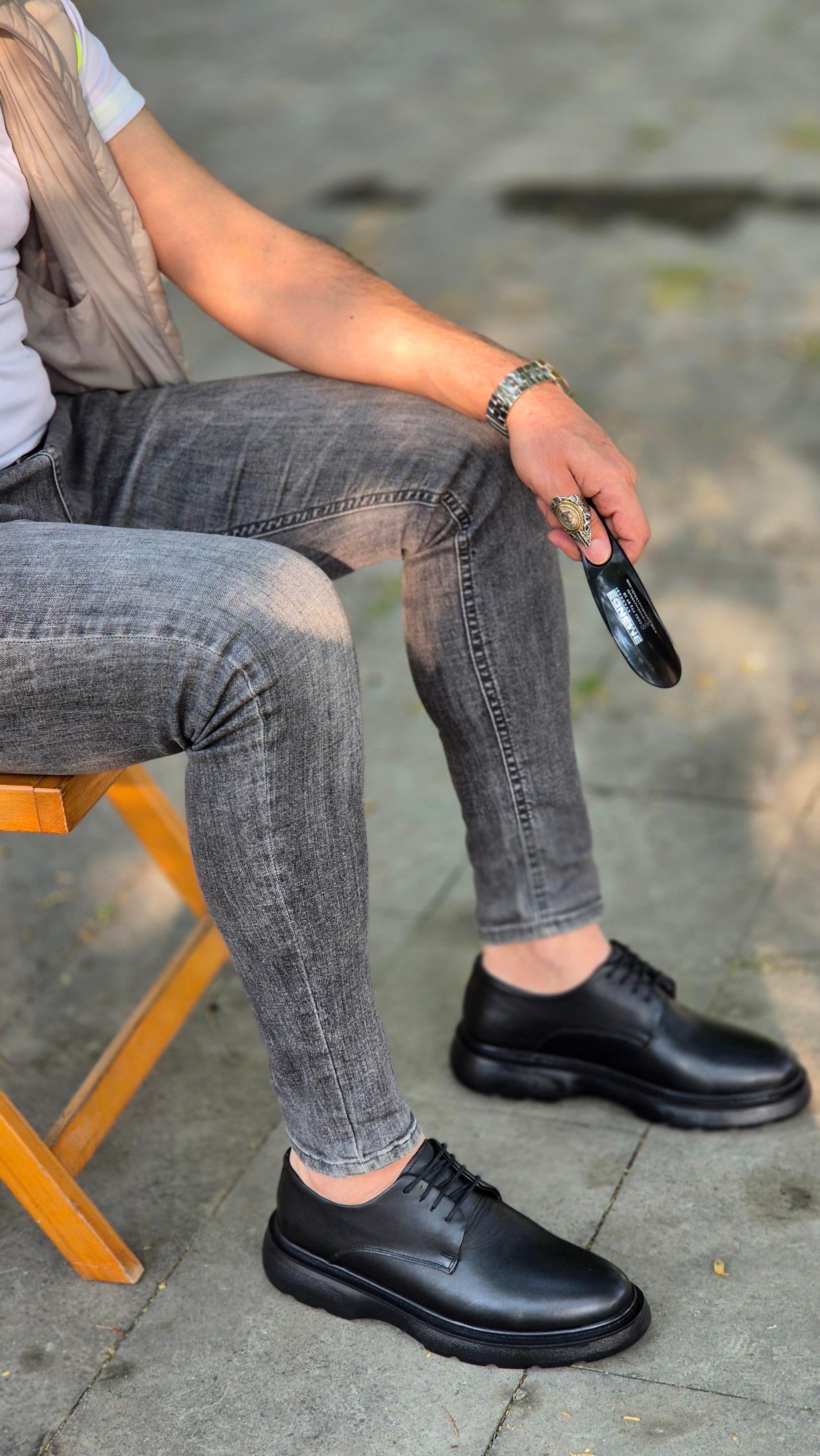 Hnt 003600 Yüksek Taban  İçi Dışı Hakiki Deri  Erkek Ayakkabısı