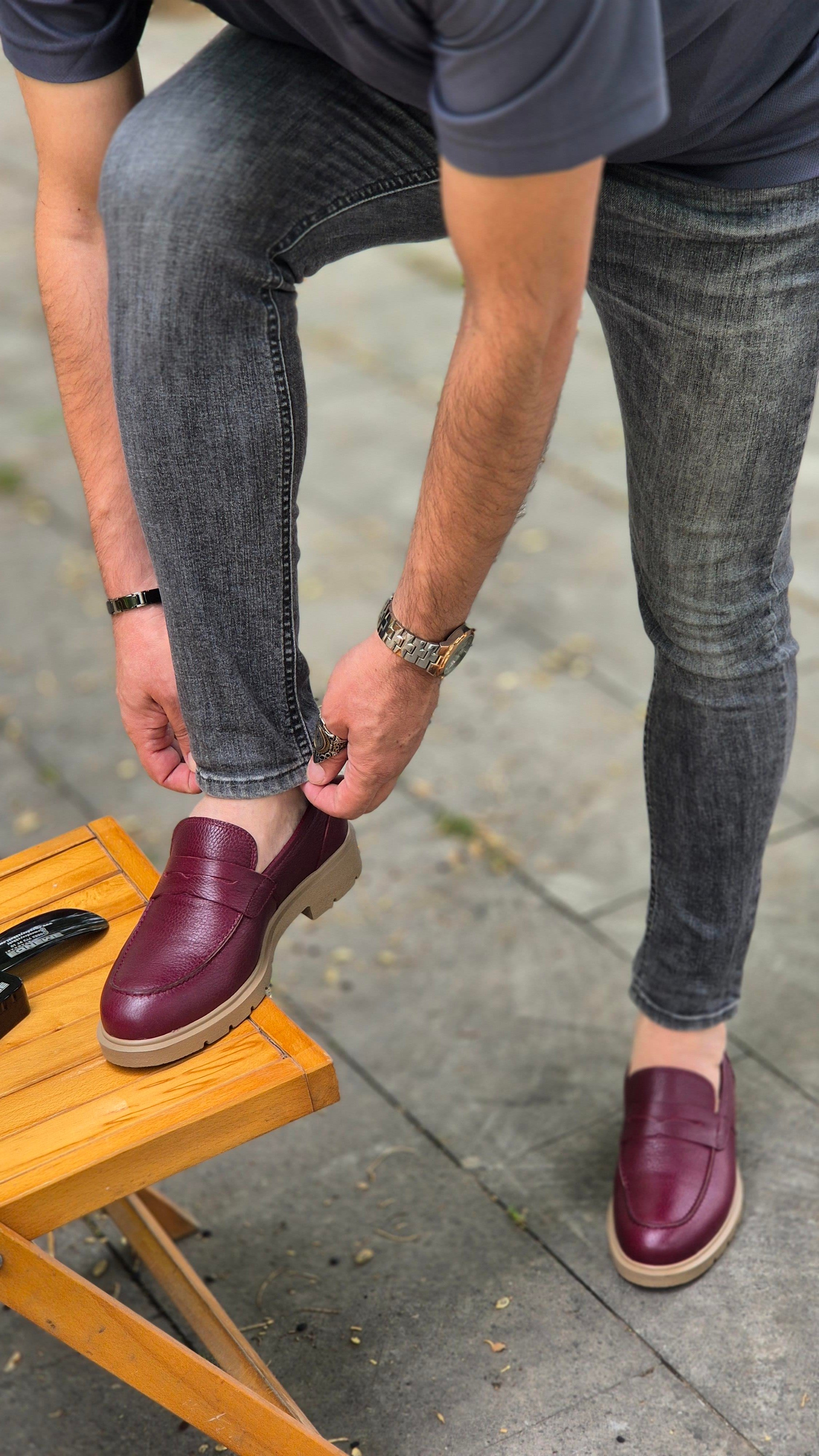 Hnt 0051  Bordo   Loafer  İçi Dışı Hakiki Deri Klasik   Erkek Ayakkabısı