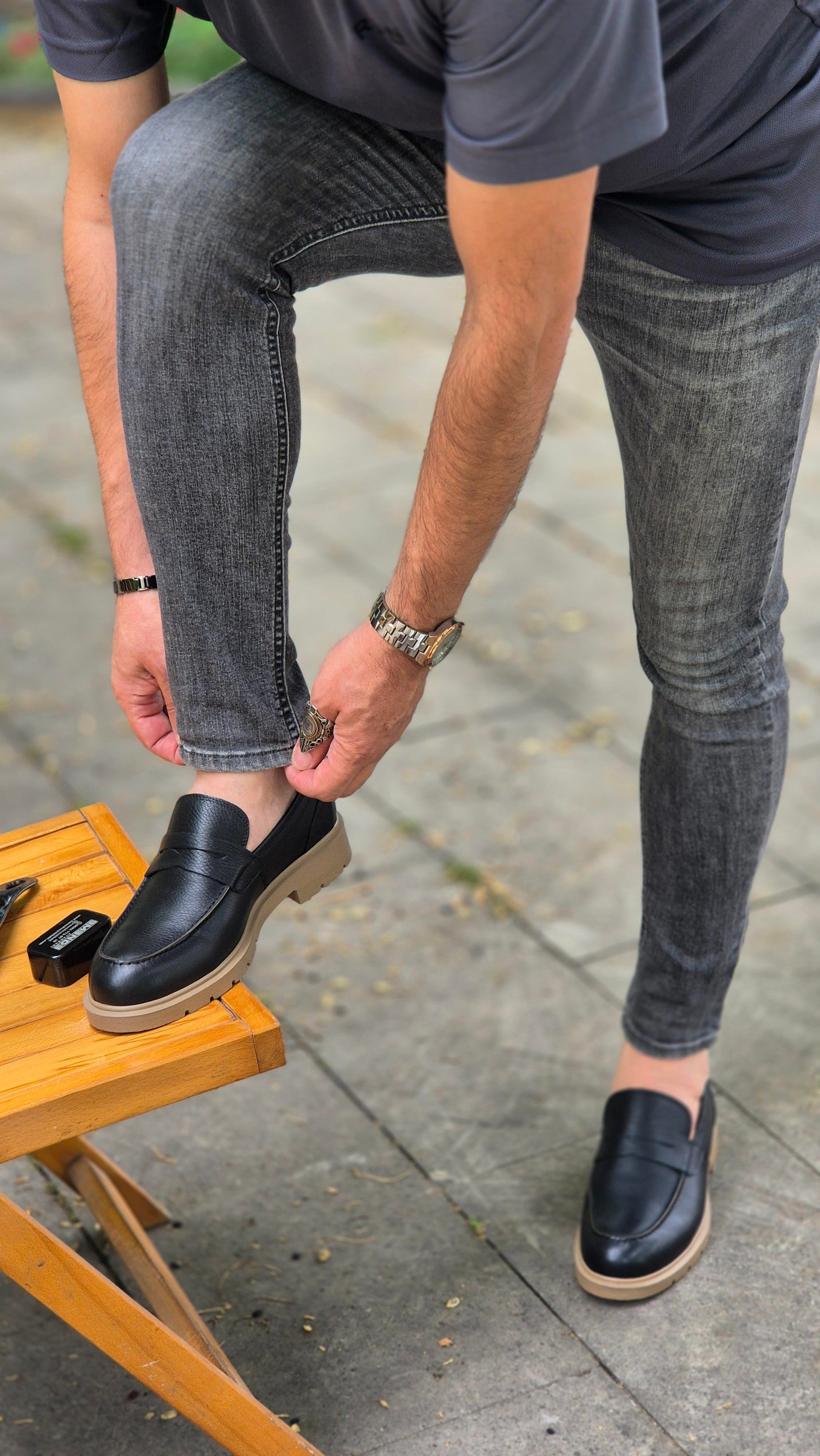 Hnt 0051  Siyah   Loafer  İçi Dışı Hakiki Deri Klasik   Erkek Ayakkabısı